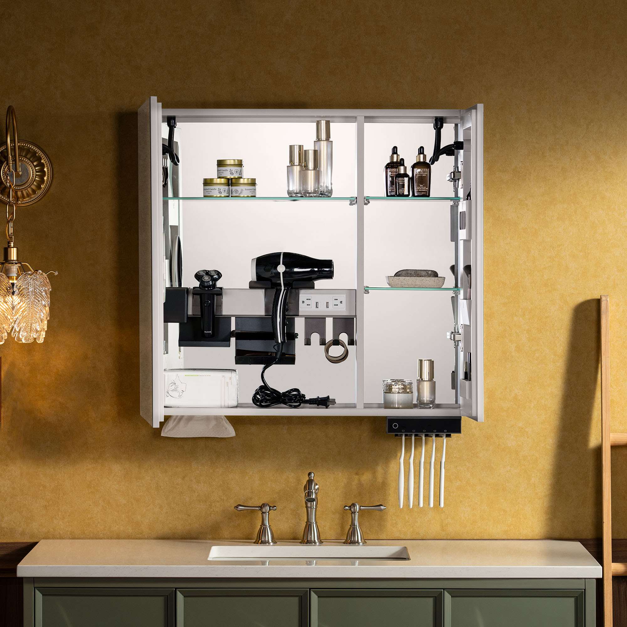  WOODBRIDGE Modern Rectangle 29.5” W x 27.75” H Smart Storage Medicine Cabinet with Anti-Fog Mirror, LED Lighting, and Medium-Sized Design, M3028-IV_25807