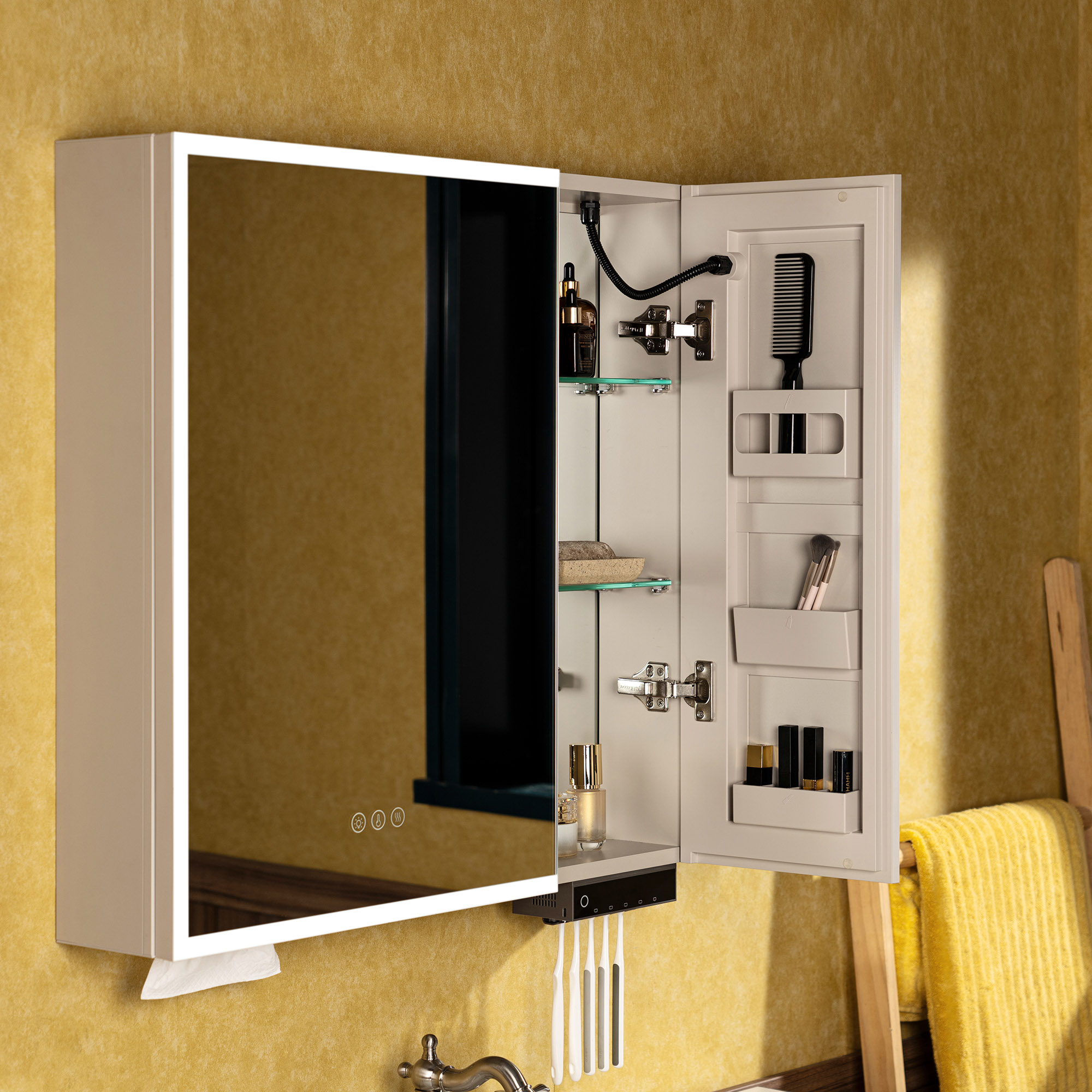  WOODBRIDGE Modern Rectangle 29.5” W x 27.75” H Smart Storage Medicine Cabinet with Anti-Fog Mirror, LED Lighting, and Medium-Sized Design, M3028-IV_25808