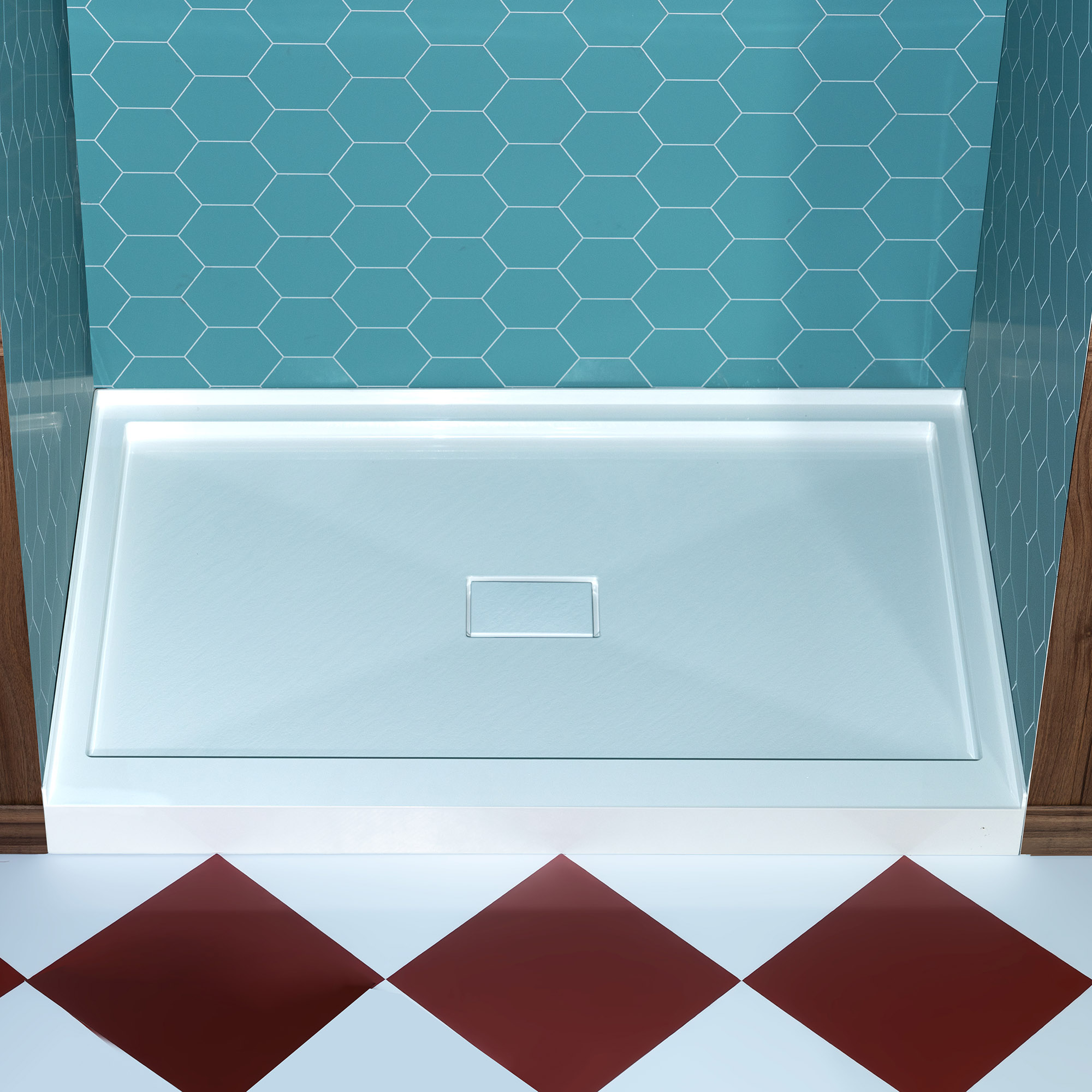 WOODBRIDGE 48 in. x 32 in. Solid Surface Shower Pan Base in White, Alcove Installation with Center Drain, Slip-Resistant & Mold-Resistant