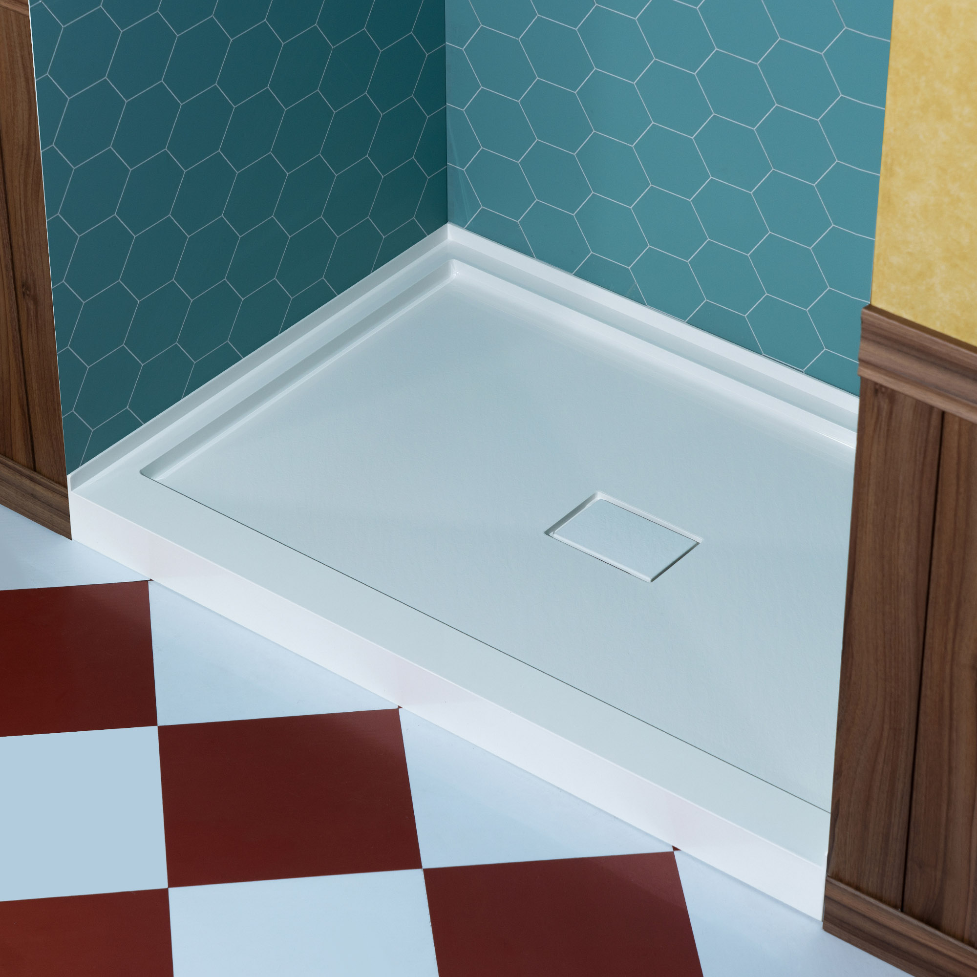  WOODBRIDGE 48 in. x 32 in. Solid Surface Shower Pan Base in White, Alcove Installation with Center Drain, Slip-Resistant & Mold-Resistant_25821