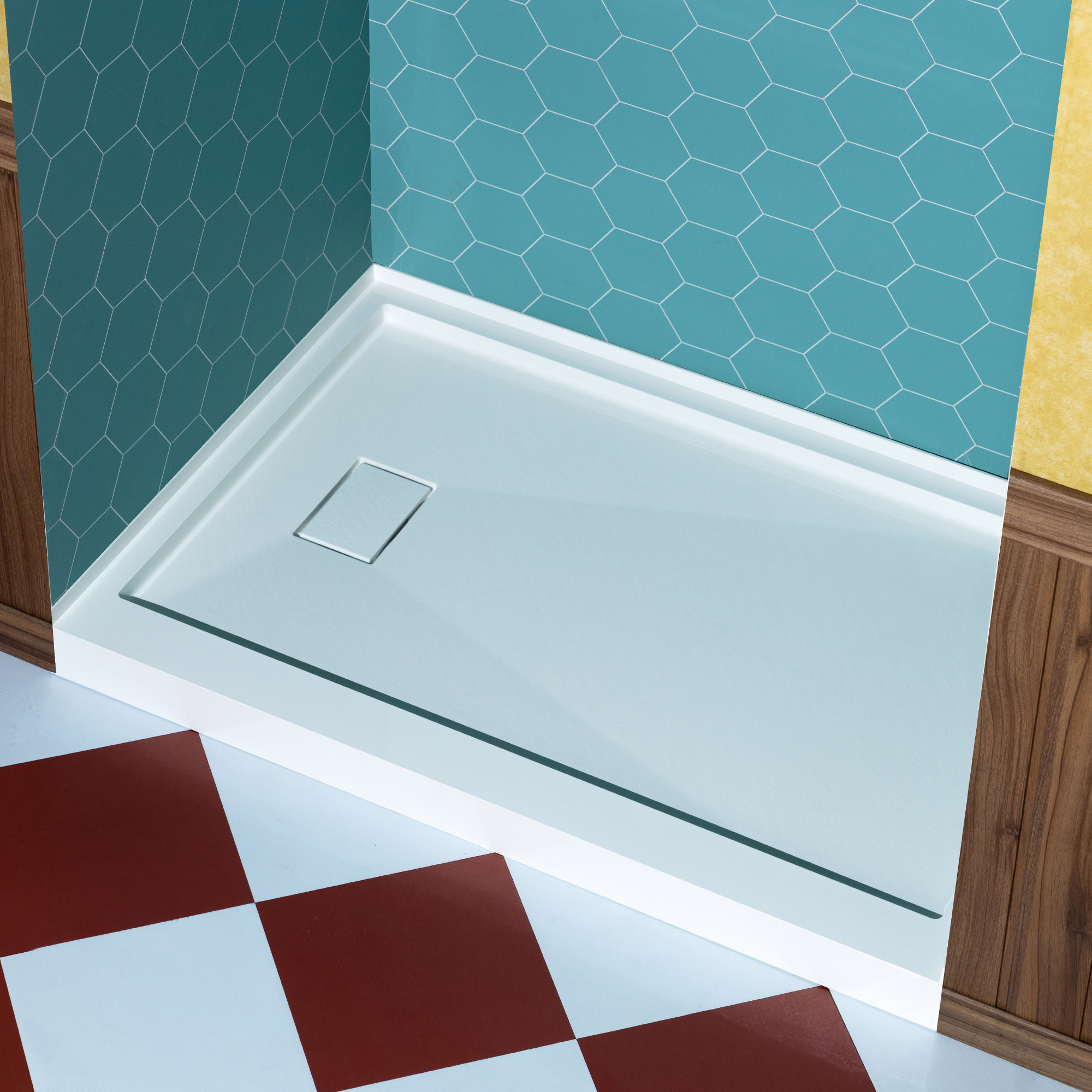  WOODBRIDGE 48 in. x 36 in. Solid Surface Shower Pan Base in White, Alcove Installation with Left Drain, Slip-Resistant & Mold-Resistant_25848