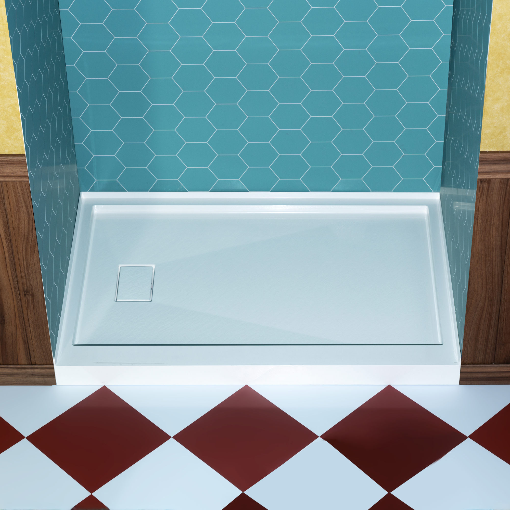 WOODBRIDGE 60 in. x 32 in. Solid Surface Shower Pan Base in White, Alcove Installation with Left Drain, Slip-Resistant & Mold-Resistant
