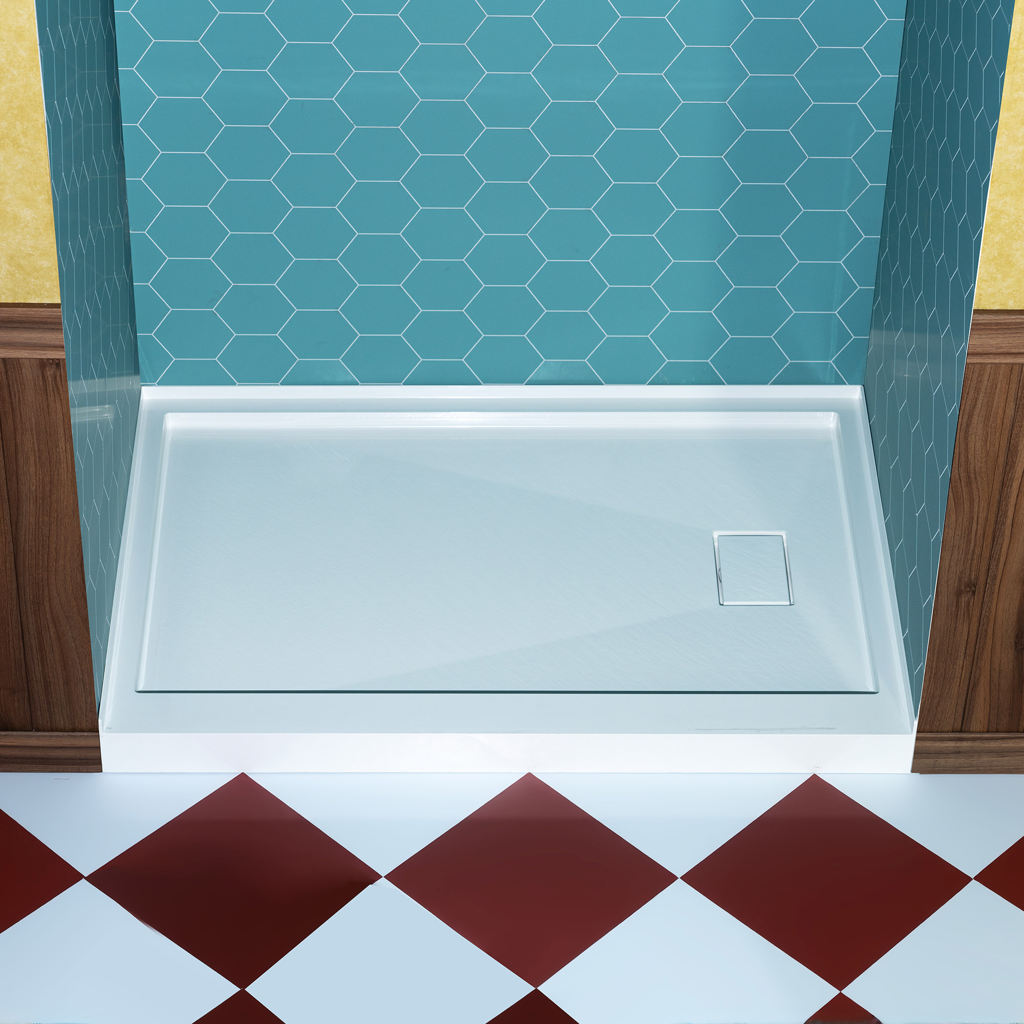 WOODBRIDGE 60 in. x 32 in. Solid Surface Shower Pan Base in White, Alcove Installation with Right Drain, Slip-Resistant & Mold-Resistant