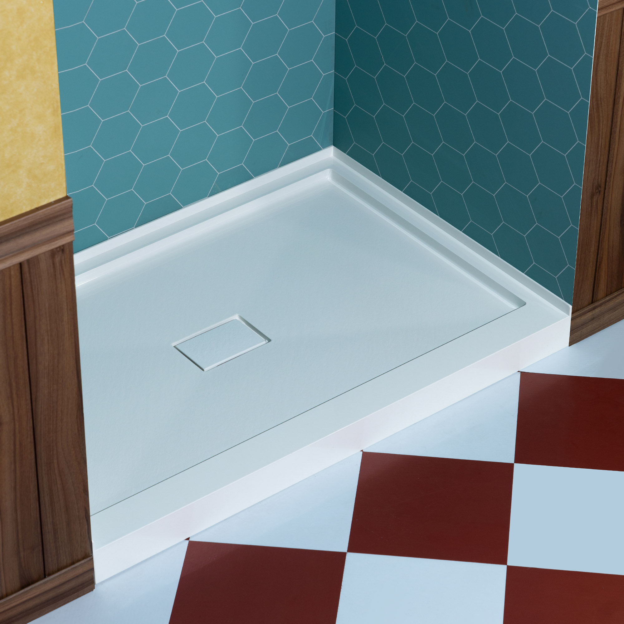  WOODBRIDGE 60 in. x 36 in. Solid Surface Shower Pan Base in White, Alcove Installation with Center Drain, Slip-Resistant & Mold-Resistant_25927