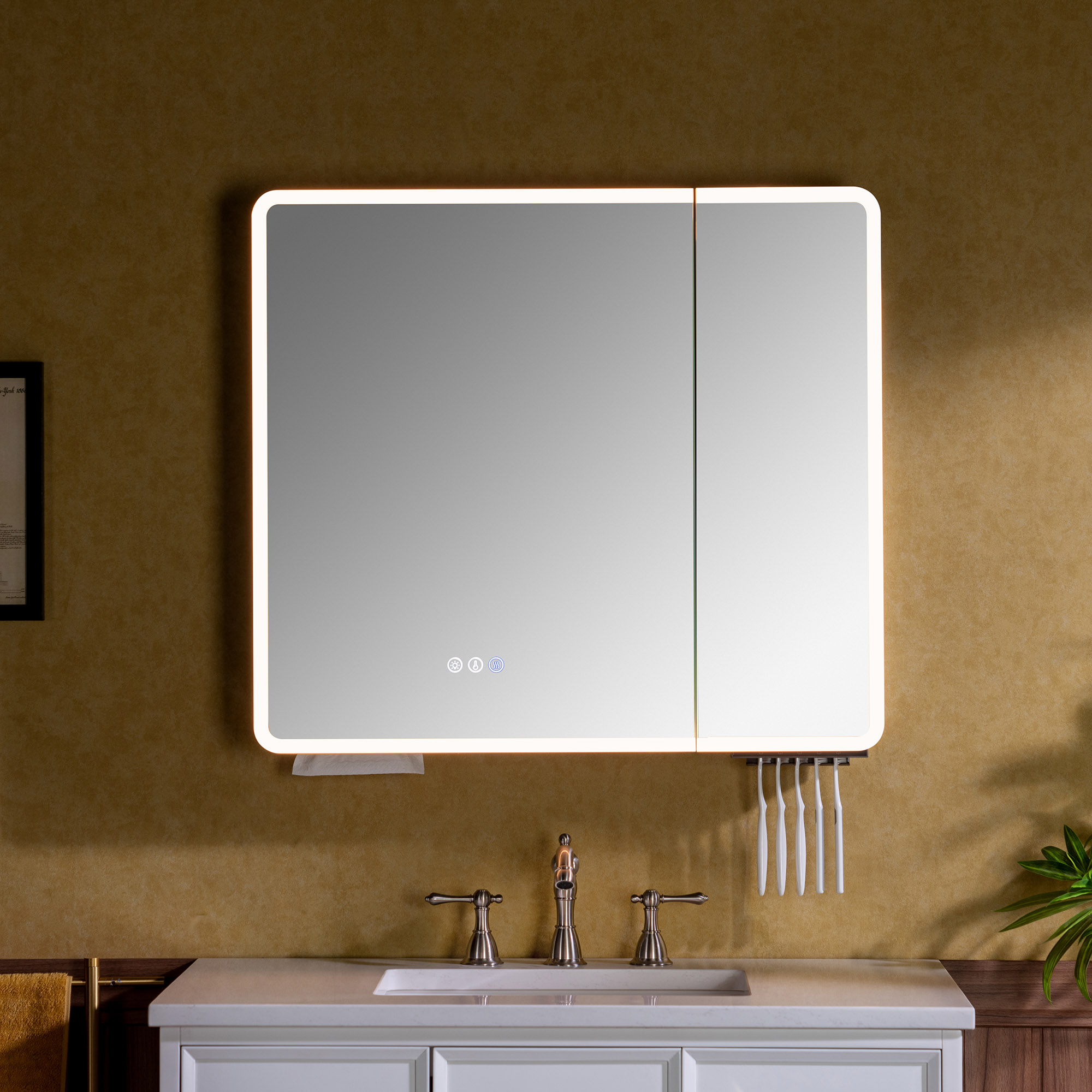 WOODBRIDGE Modern Rectangular Medicine Cabinet with Rounded Corners (30.75” W x 27.5” H) – Smart Storage, Anti-Fog Mirror, LED Lighting, Medium-Sized, RC3028-IV