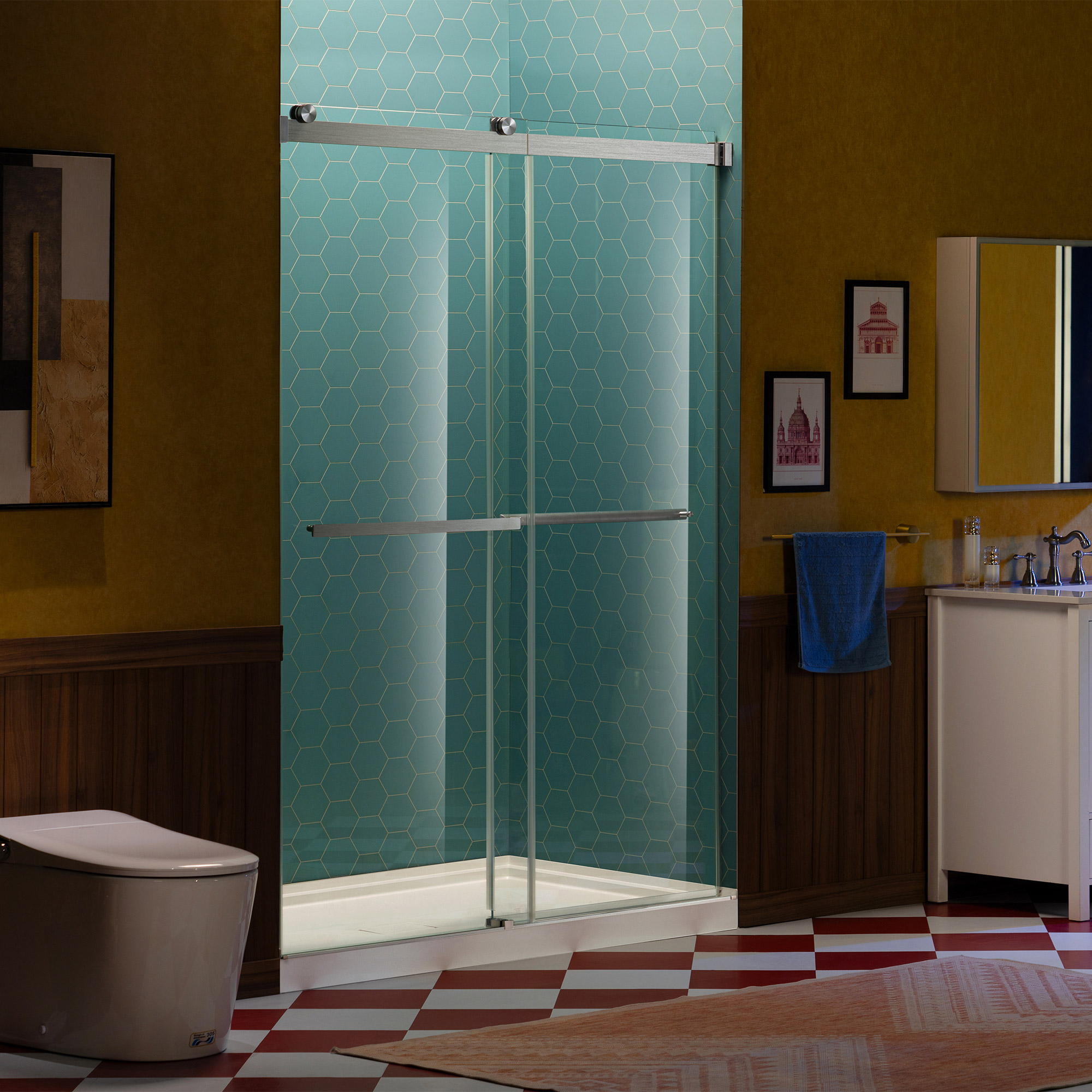 WOODBRIDGE Frameless Double Sliding Shower Door, 56-60