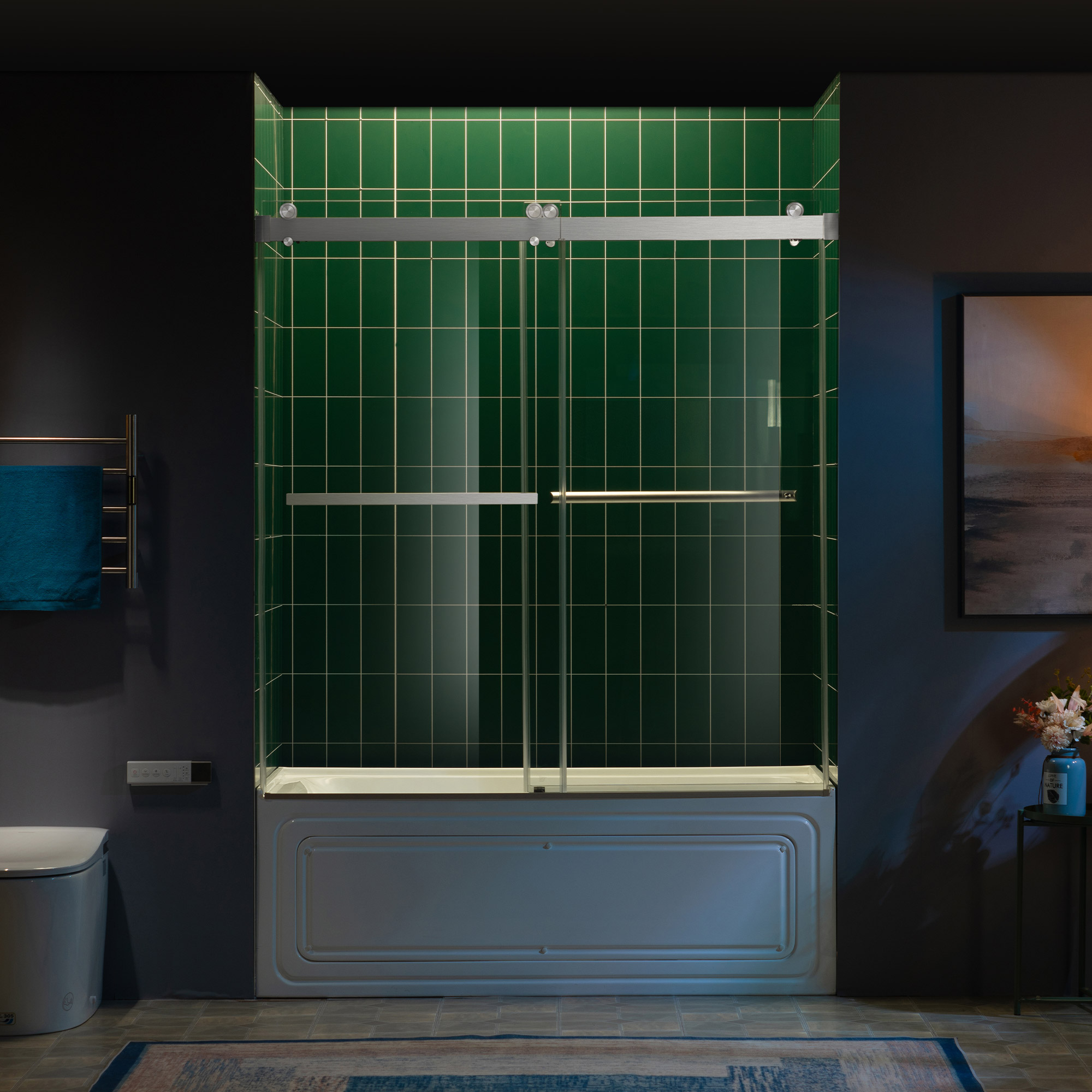 WOODBRIDGE Frameless Double Sliding Tub Door with Soft Close System, 57.5-60