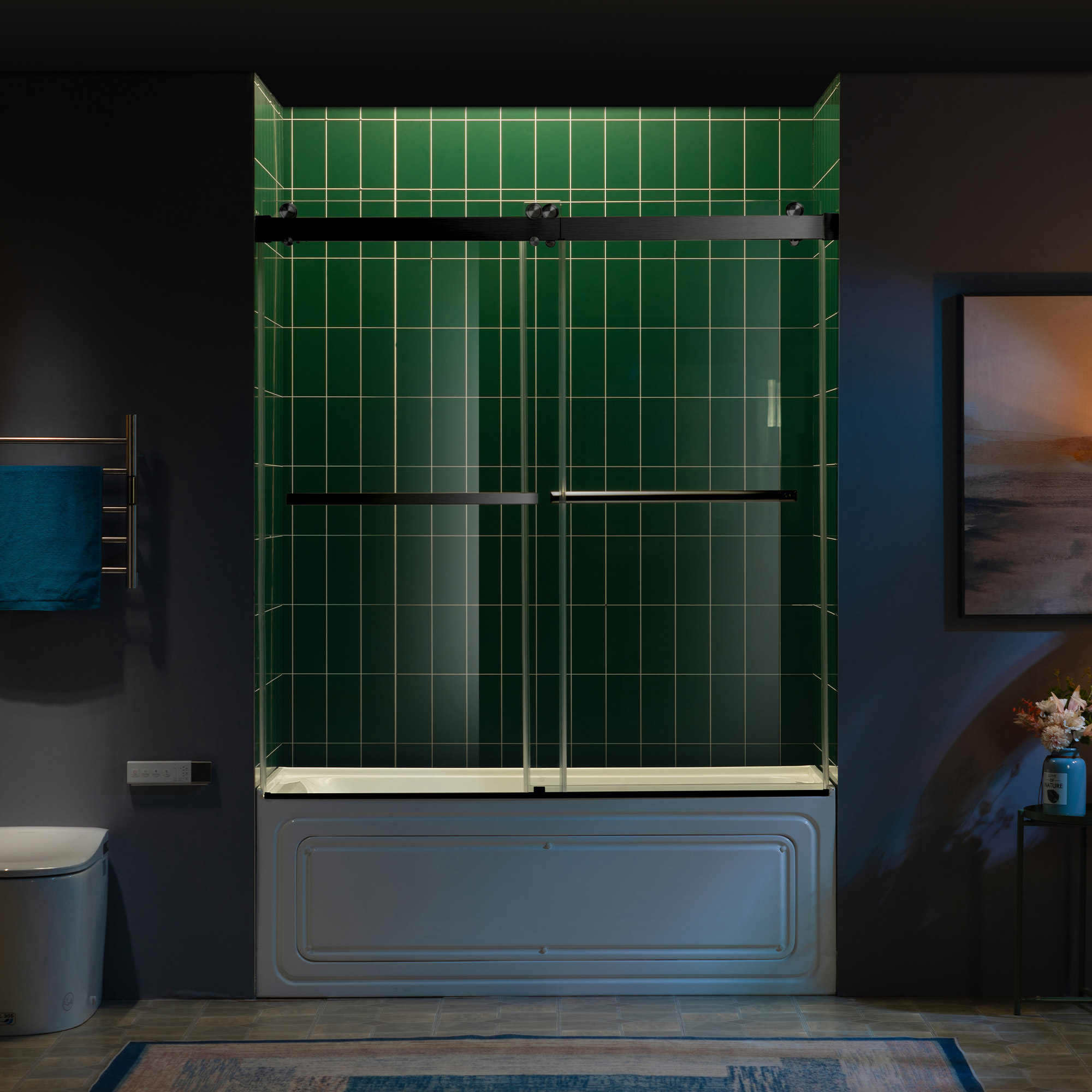 WOODBRIDGE Frameless Double Sliding Tub Door with Soft Close System, 57.5-60