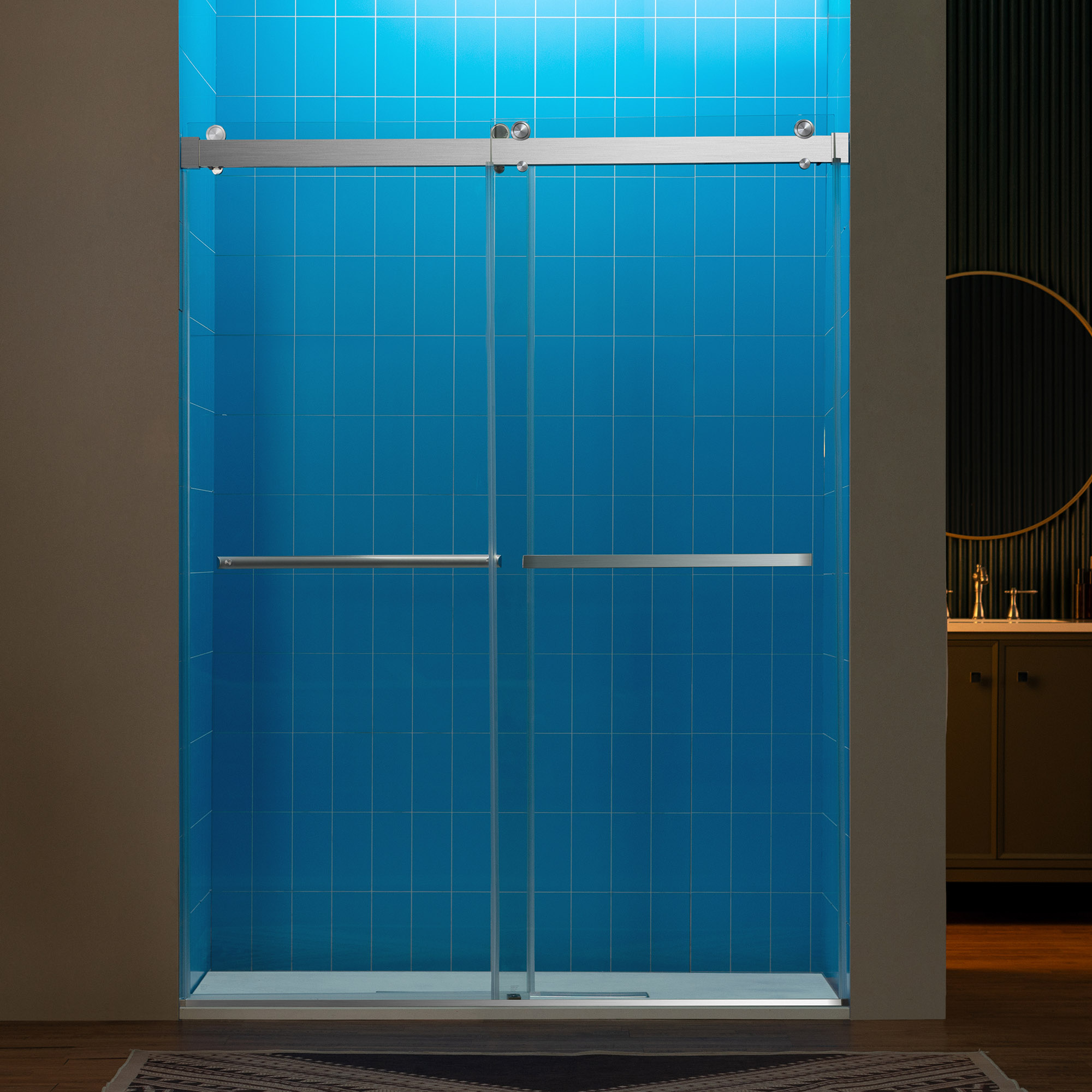 WOODBRIDGE Frameless Double Sliding Shower Door with Soft Close System, 57.5-60