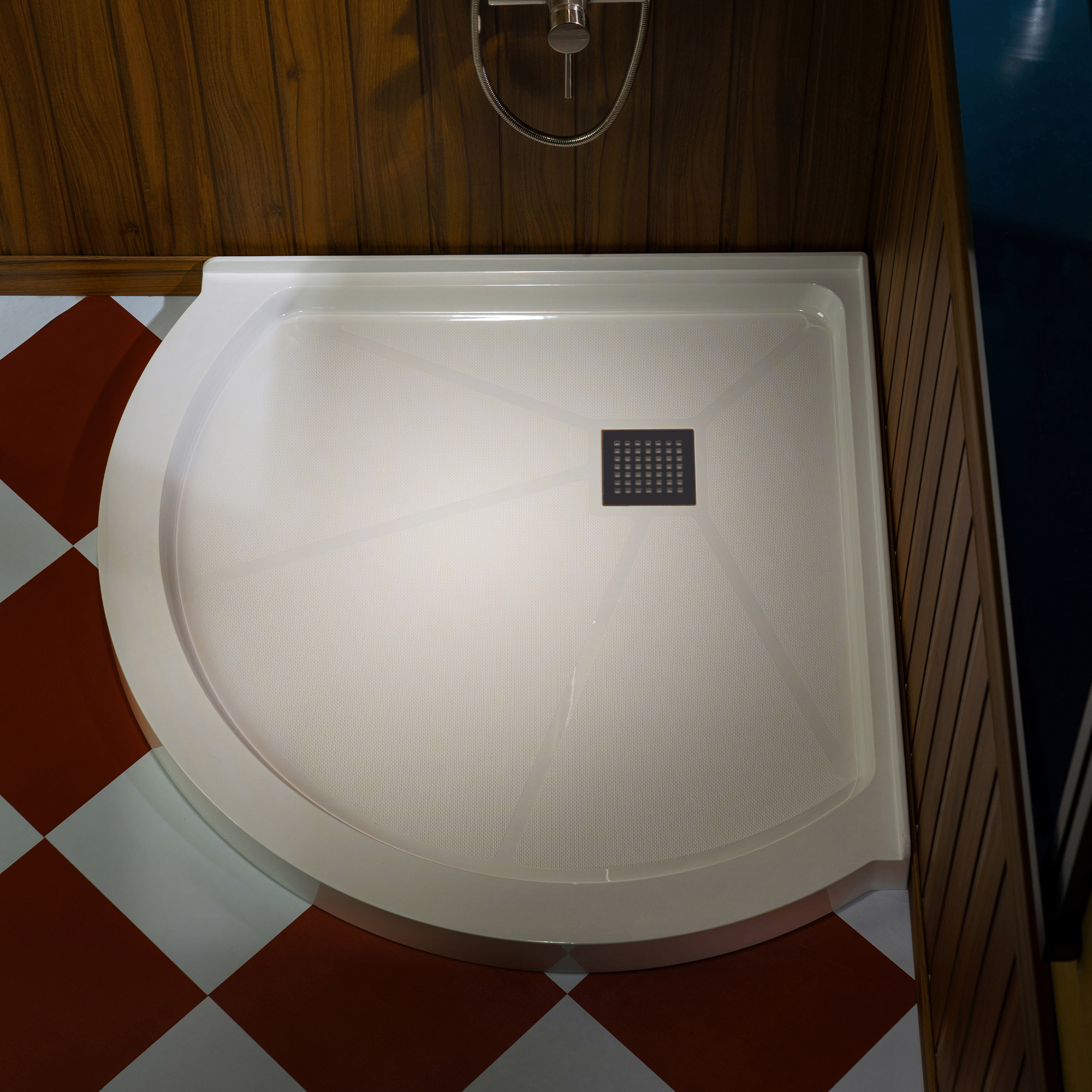 WOODBRIDGE 36 in. x 36 in. Round Corner Solid Surface Neo-Angle Shower Base Pan in White with Oil-Rubbed Bronze Drain Cover