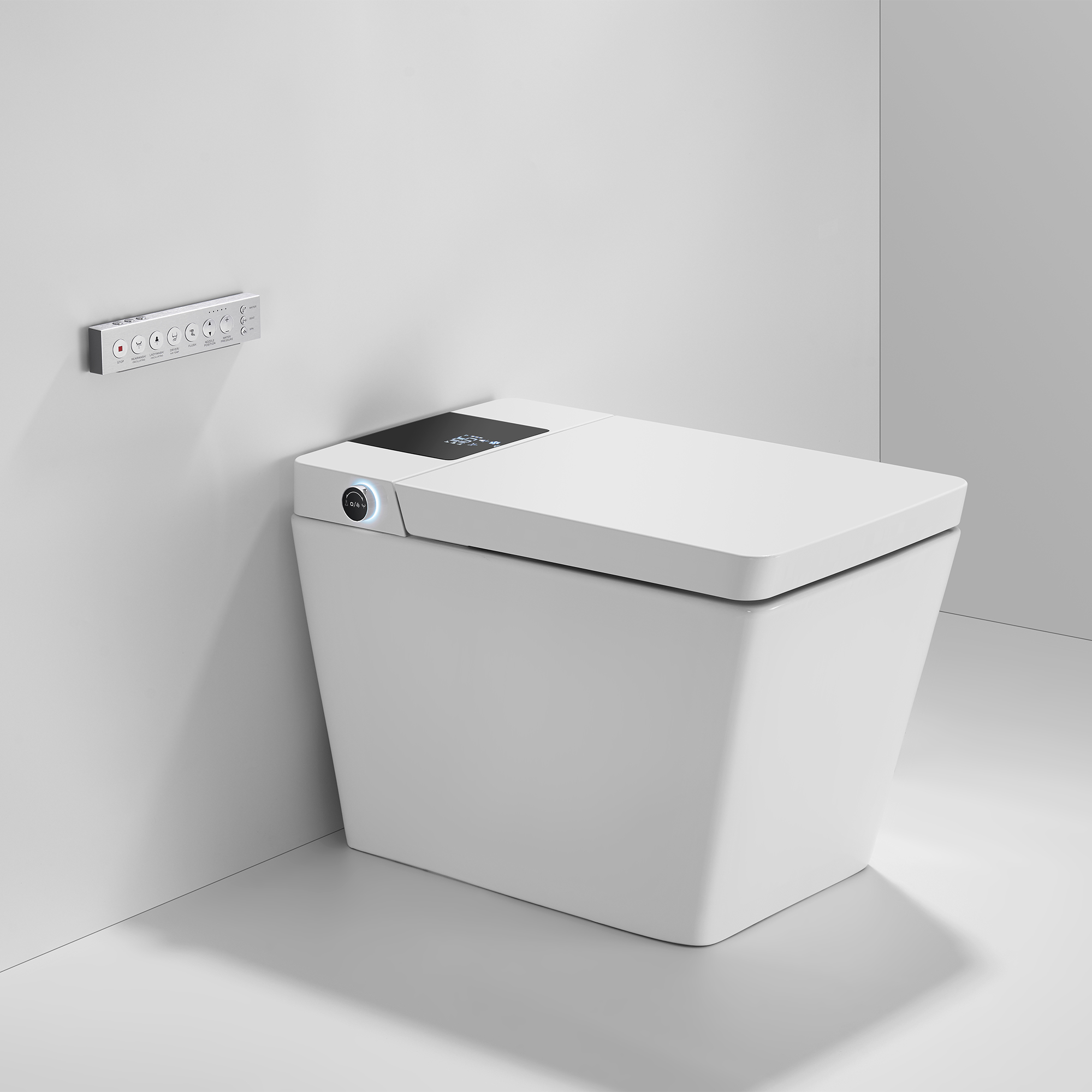 WOODBRIDGE EBT-WH01 One Piece Square Smart Bidet Toilet with Auto Open & Close, Foot Sensor, Auto Flush, Multiple Spray Modes, Heated Seat, Warm Water and Air Dryer, Auto LED Nightlight, Glossy White