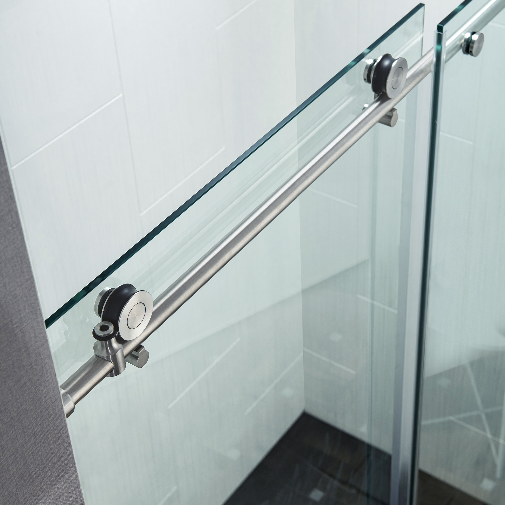  WOODBRIDGE Frameless Single Sliding Shower Door with Soft Close System, 57.5-60