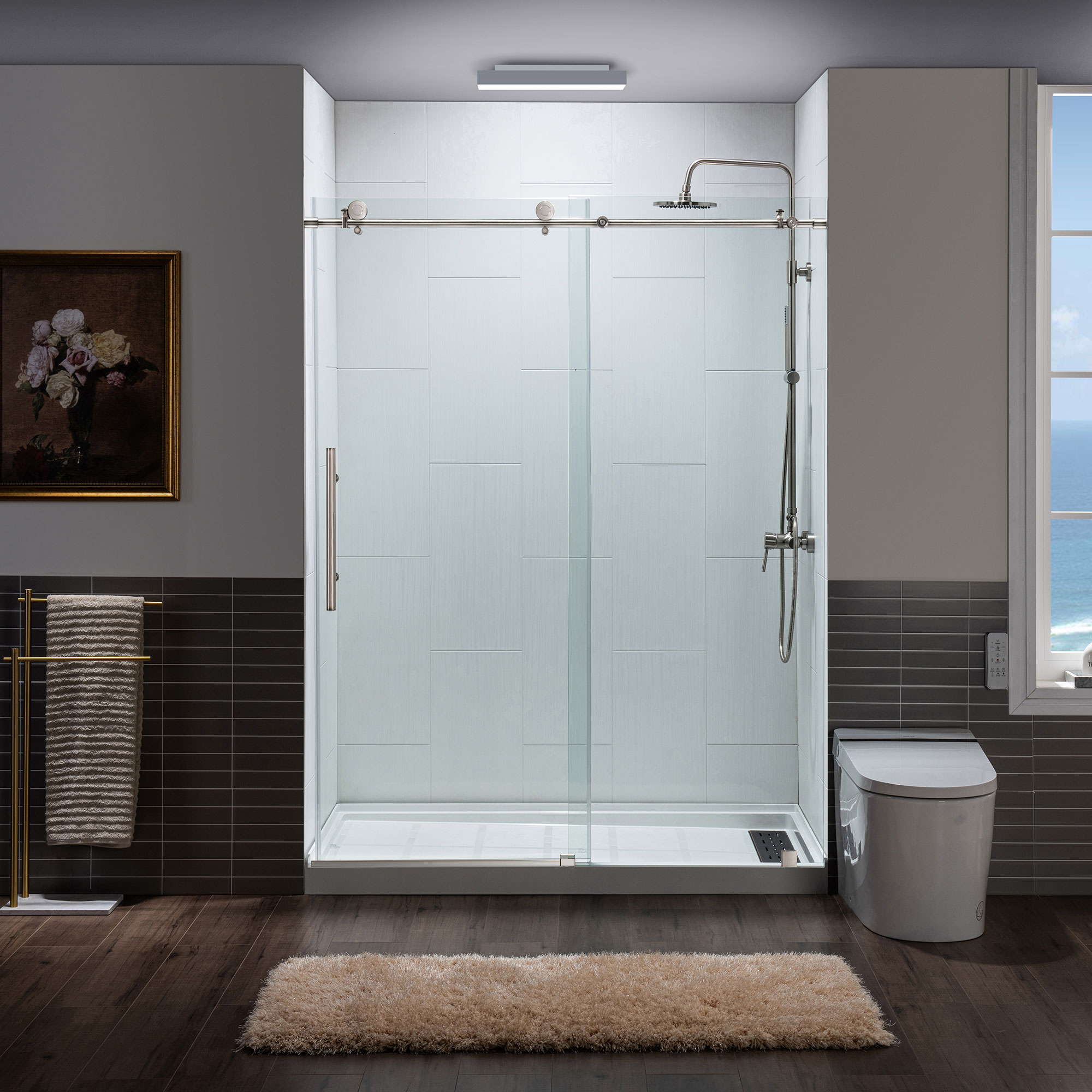 WOODBRIDGE Frameless Single Sliding Shower Door, 56-60