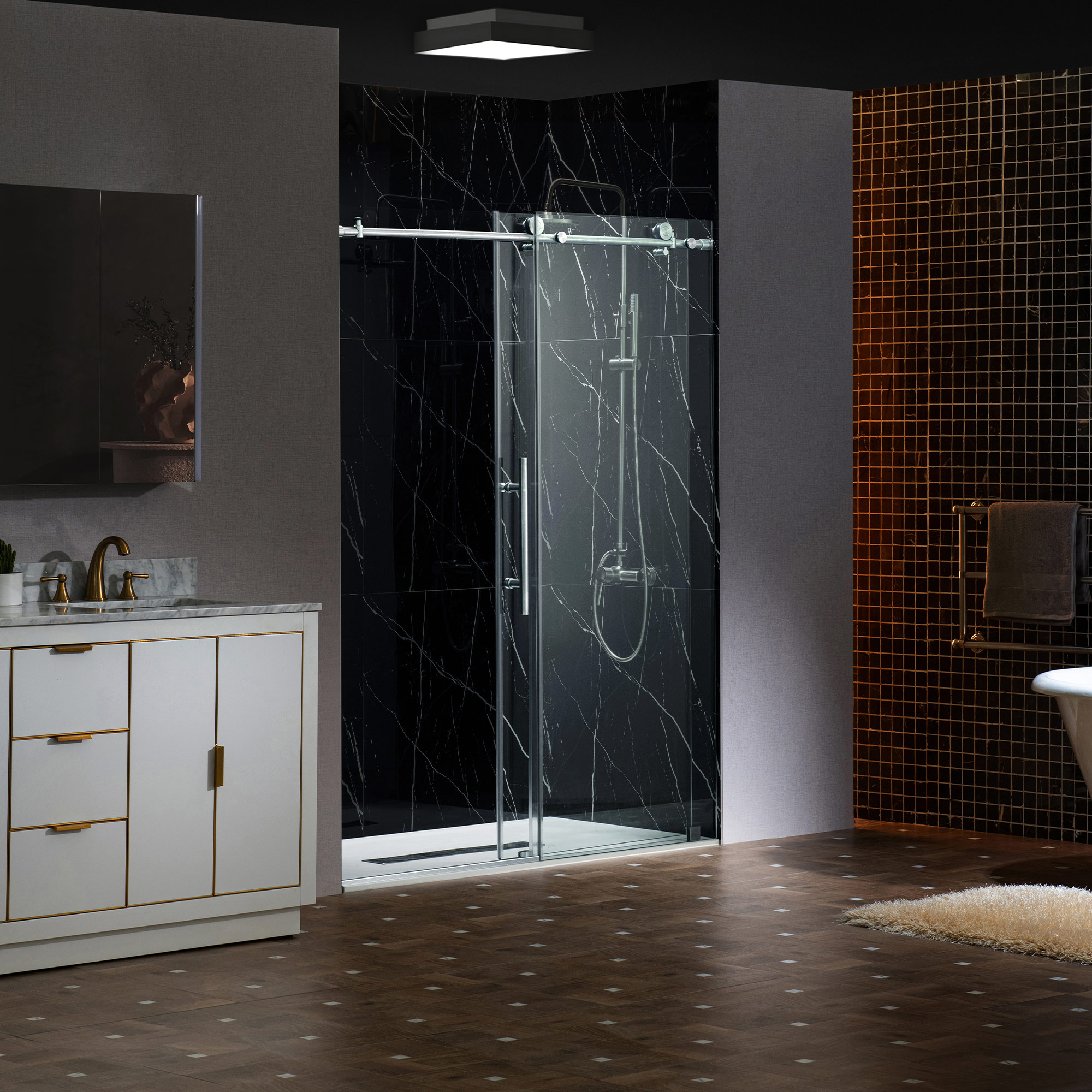  WOODBRIDGE Frameless Single Sliding Shower Door with Soft Close System, 57.5-60
