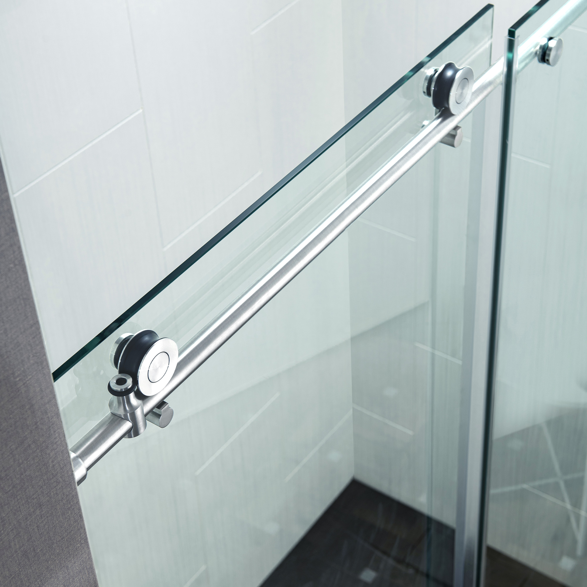  WOODBRIDGE Frameless Single Sliding Shower Door with Soft Close System, 57.5-60