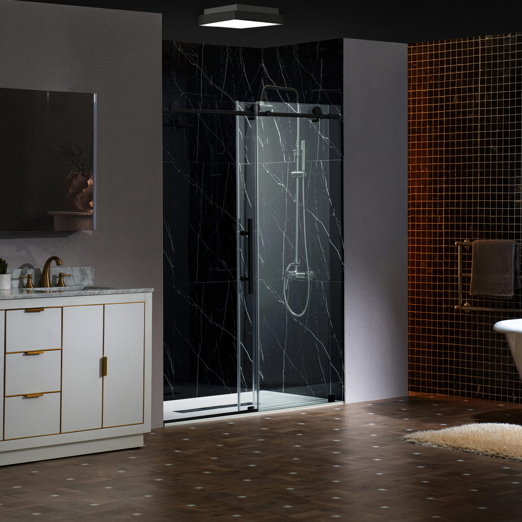  WOODBRIDGE Frameless Single Sliding Shower Door with Soft Close System, 57.5-60