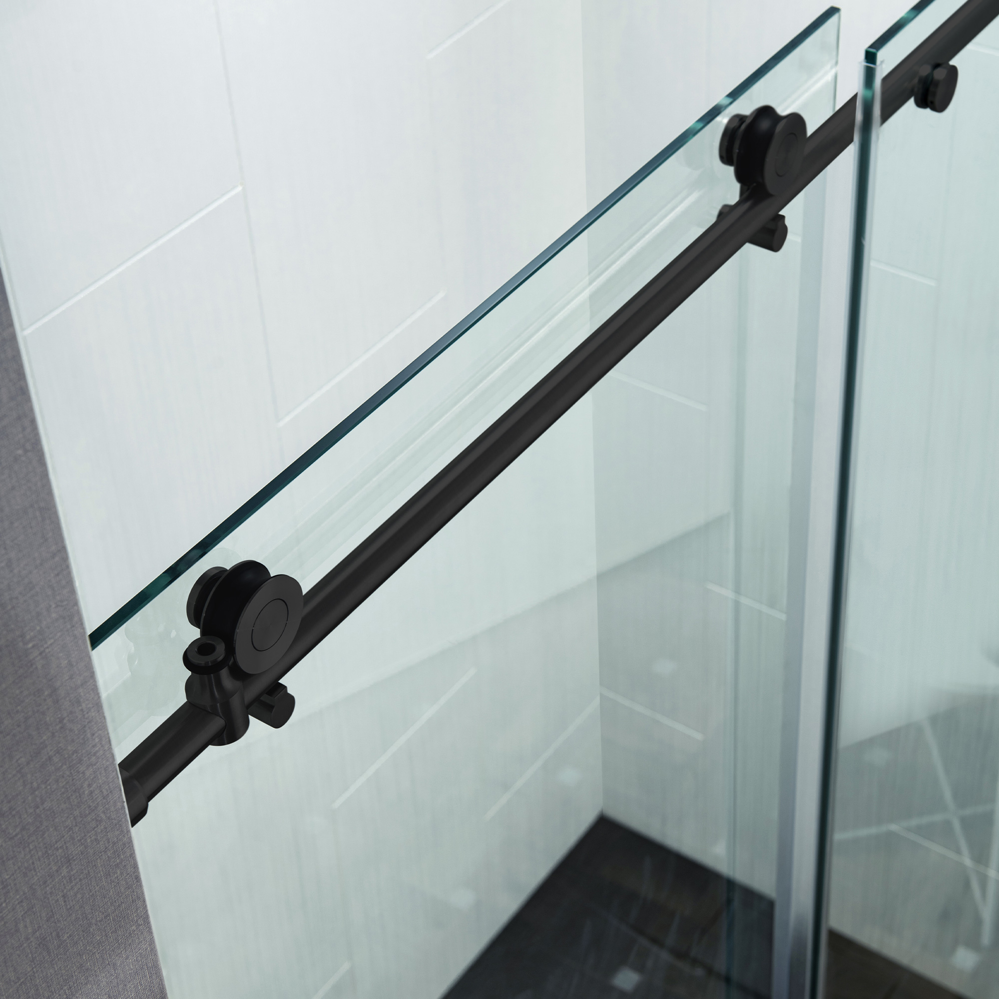  WOODBRIDGE Frameless Single Sliding Shower Door with Soft Close System, 57.5-60