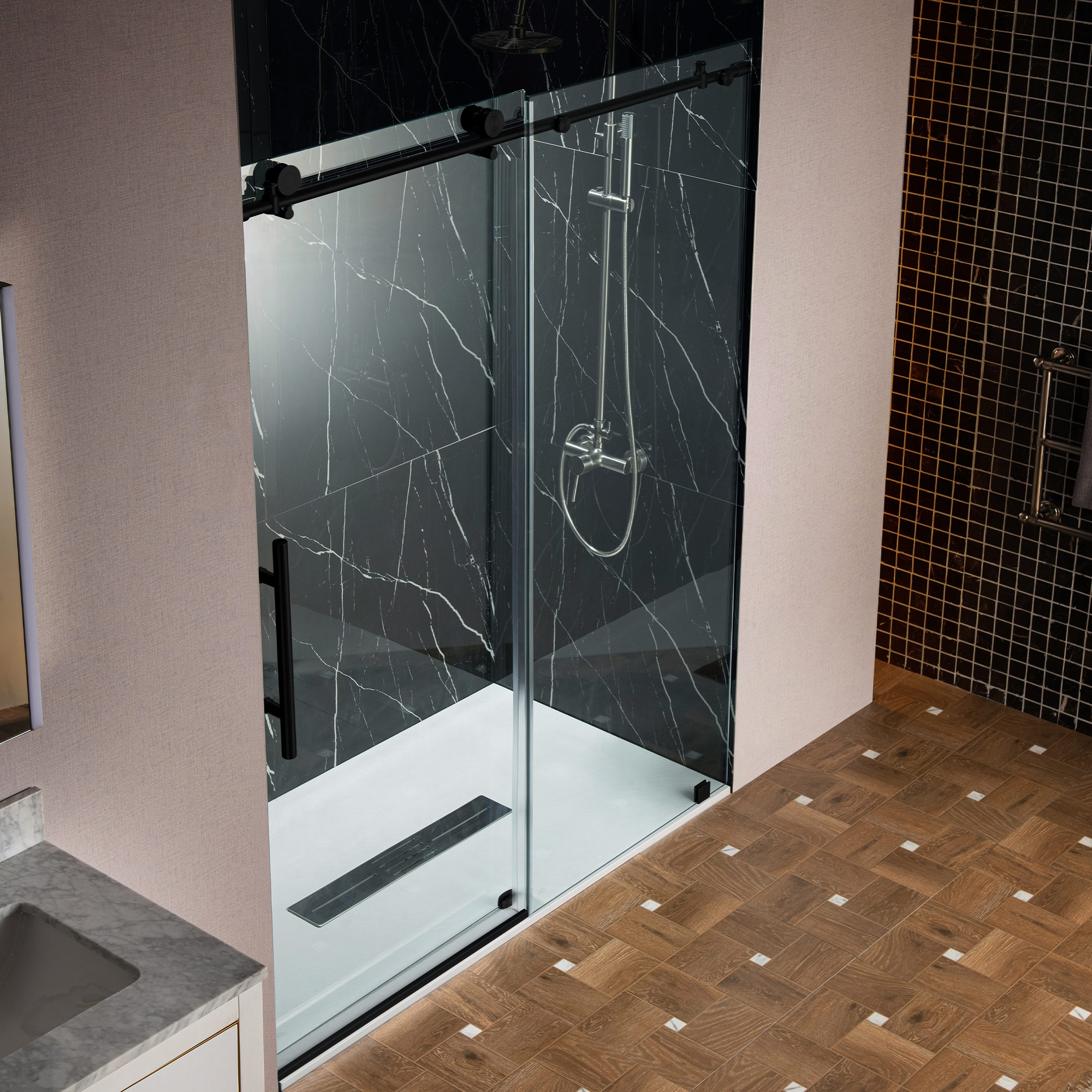  WOODBRIDGE Frameless Single Sliding Shower Door with Soft Close System, 57.5-60
