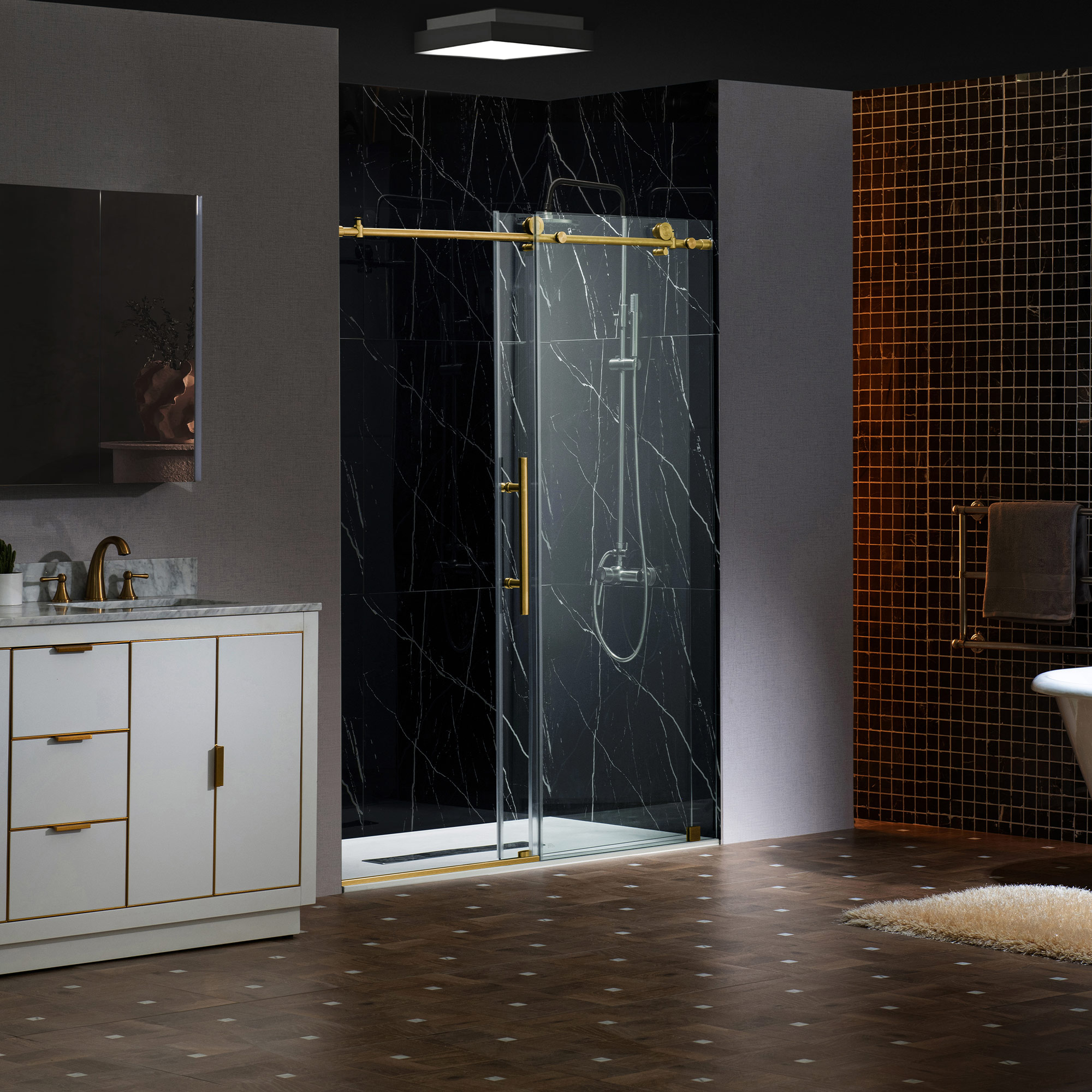  WOODBRIDGE Frameless Single Sliding Shower Door with Soft Close System, 57.5-60
