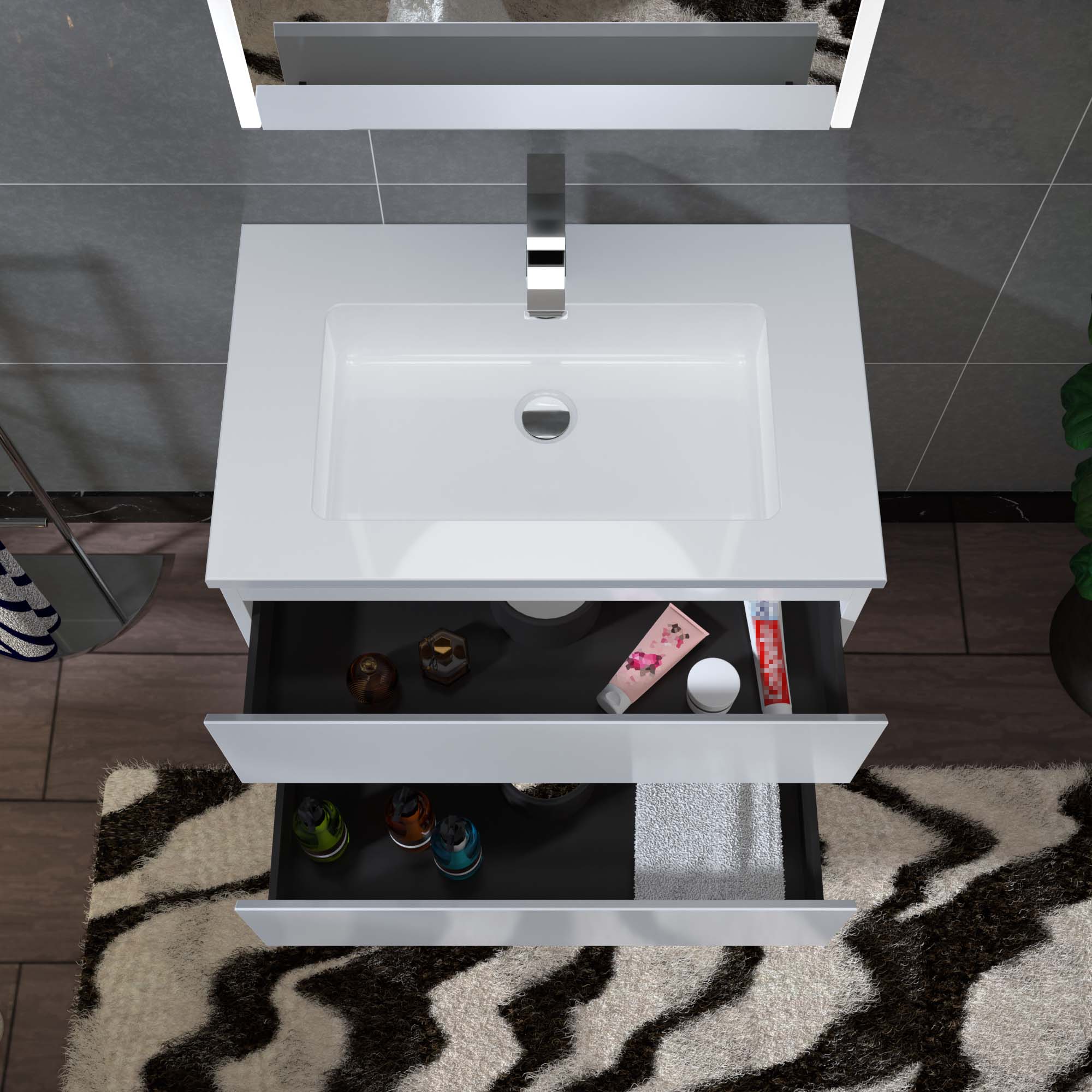  WOODBRIDGE 29-1/2 in. W x 19 in. D Wall Mounted Floating Vanity in Glossy White with Resin Composite Vanity Top in Glossy White_27120