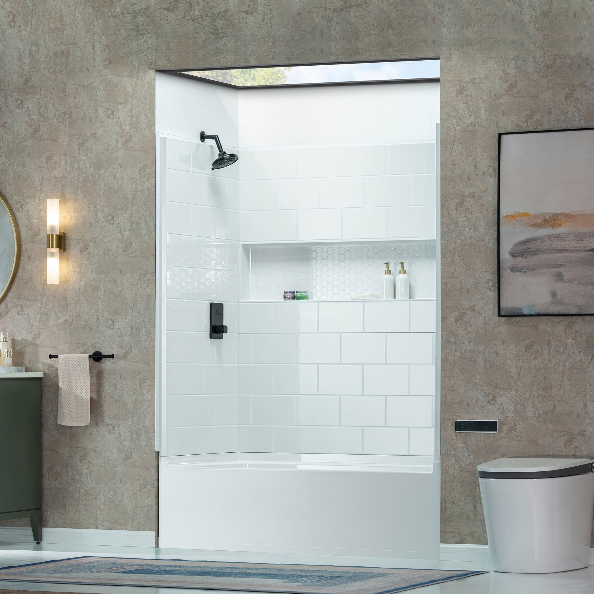  Woodbridge 60” x 32” Four-Piece Direct-to-Stud Alcove Tub Surround with Left-Drain Soaking Bathtub Combo in White_27218