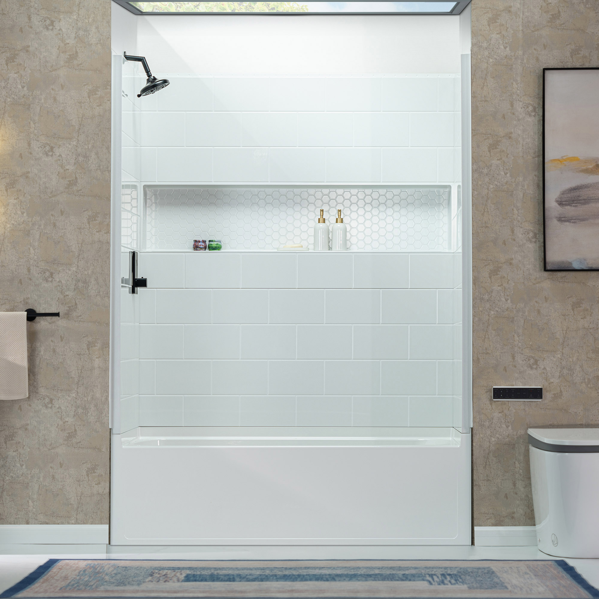  Woodbridge 60” x 32” Four-Piece Direct-to-Stud Alcove Tub Surround with Left-Drain Soaking Bathtub Combo in White_27234