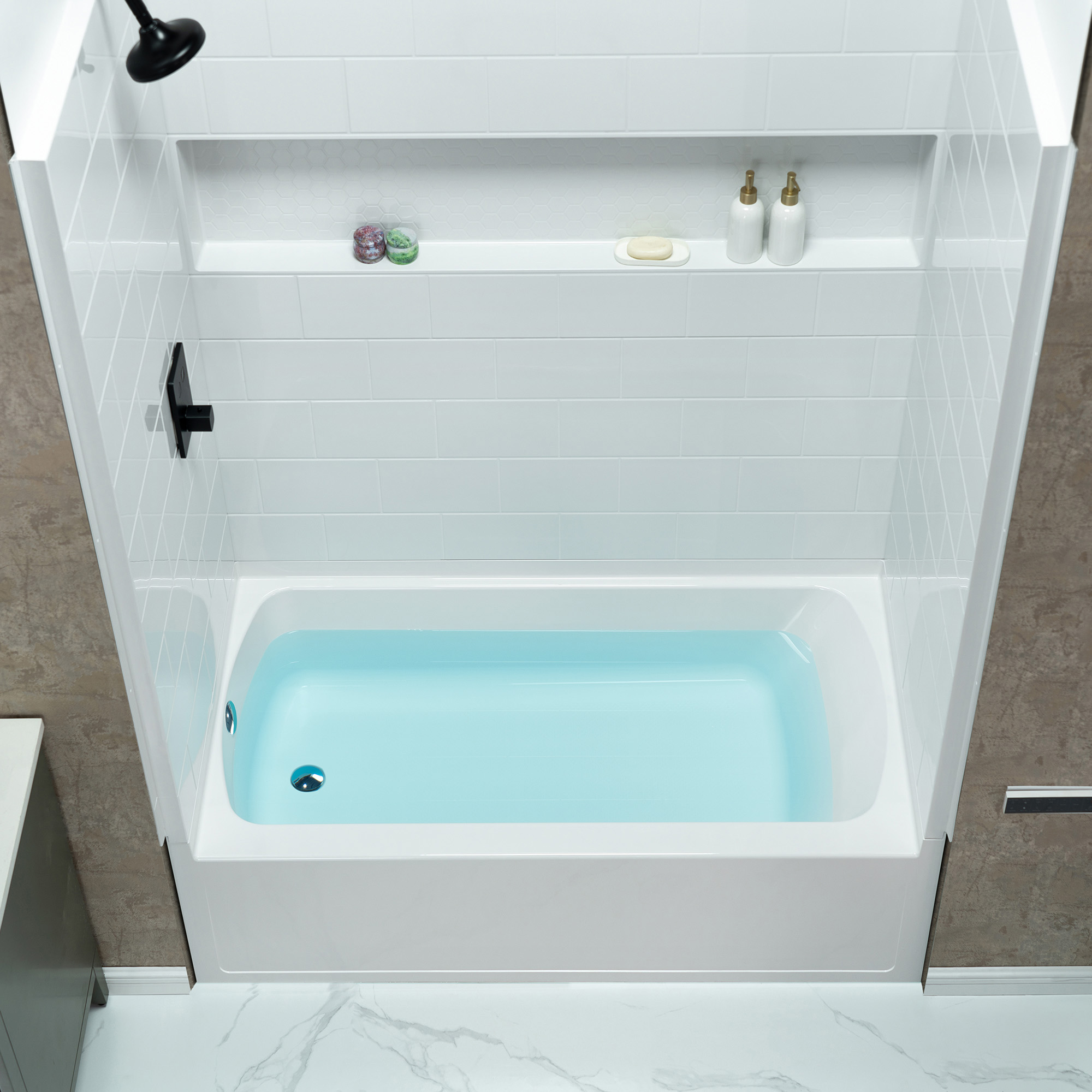 Woodbridge 60” x 32” Four-Piece Direct-to-Stud Alcove Tub Surround with Left-Drain Soaking Bathtub Combo in White_27235