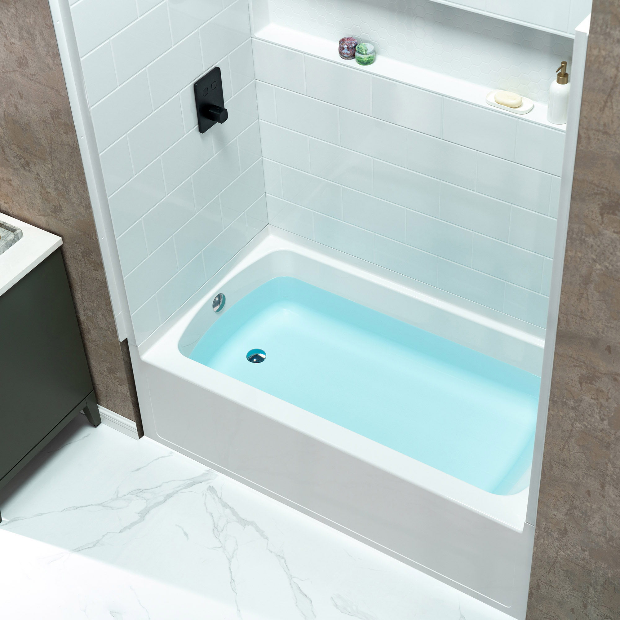  Woodbridge 60” x 32” Four-Piece Direct-to-Stud Alcove Tub Surround with Left-Drain Soaking Bathtub Combo in White_27237