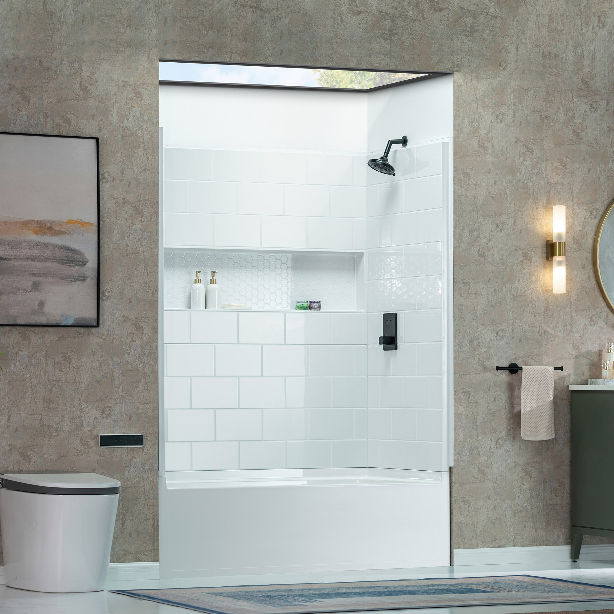  Woodbridge 60” x 32” Four-Piece Direct-to-Stud Alcove Tub Surround with Right-Drain Soaking Bathtub Combo in White_27254