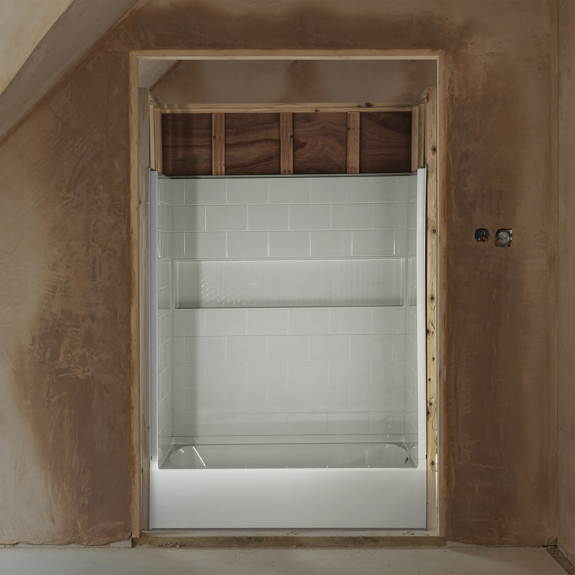  Woodbridge 60” x 32” Four-Piece Direct-to-Stud Alcove Tub Surround with Right-Drain Soaking Bathtub Combo in White_27260