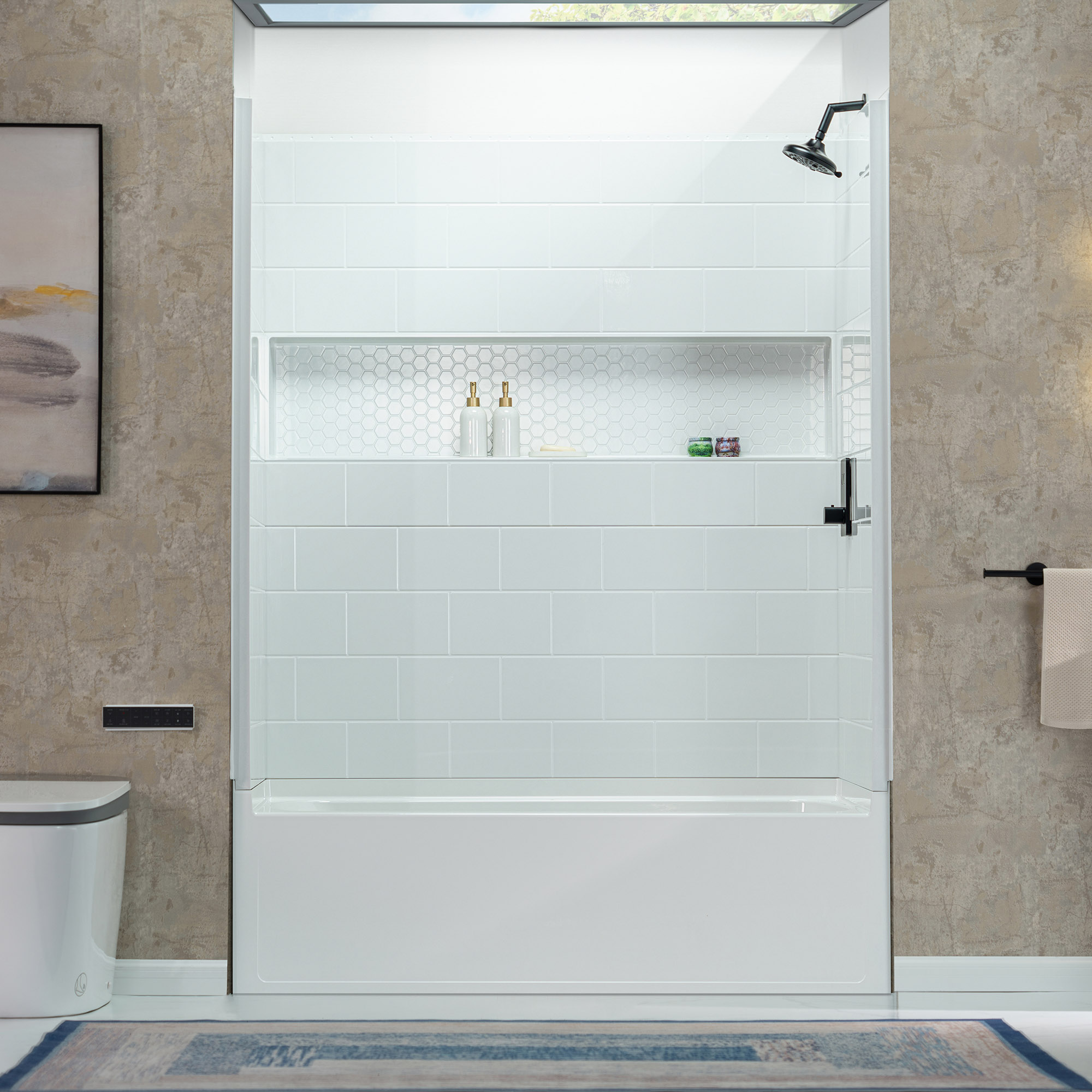  Woodbridge 60” x 32” Four-Piece Direct-to-Stud Alcove Tub Surround with Right-Drain Soaking Bathtub Combo in White_27270