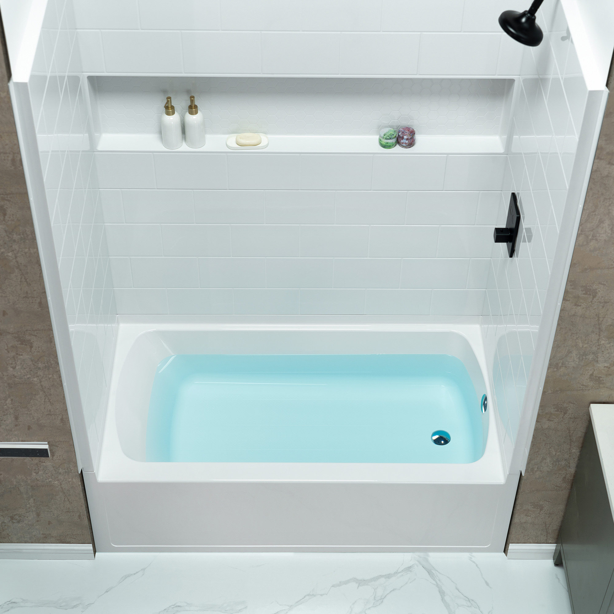  Woodbridge 60” x 32” Four-Piece Direct-to-Stud Alcove Tub Surround with Right-Drain Soaking Bathtub Combo in White_27271