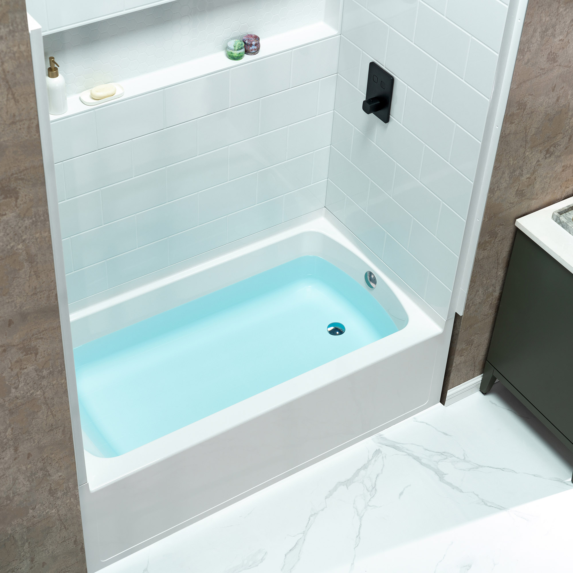  Woodbridge 60” x 32” Four-Piece Direct-to-Stud Alcove Tub Surround with Right-Drain Soaking Bathtub Combo in White_27273