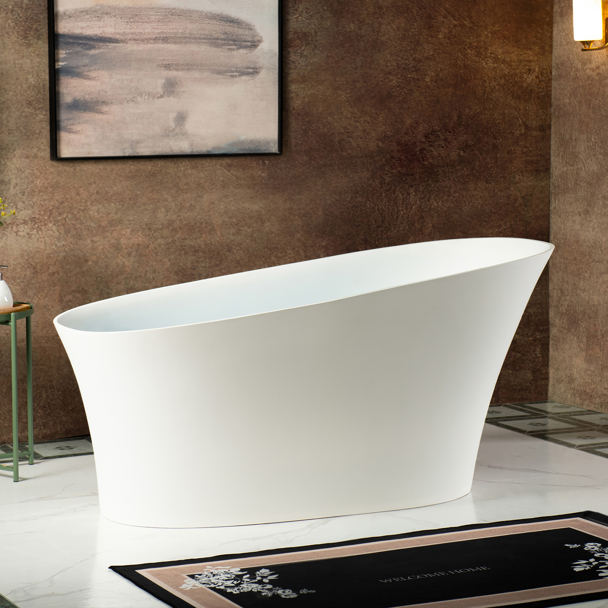 WOODBRIDGE 59 in. x 29.5 in. Stone Resin Luxury Contemporary Solid Surface Freestanding Bathtub in Matte White EST0607