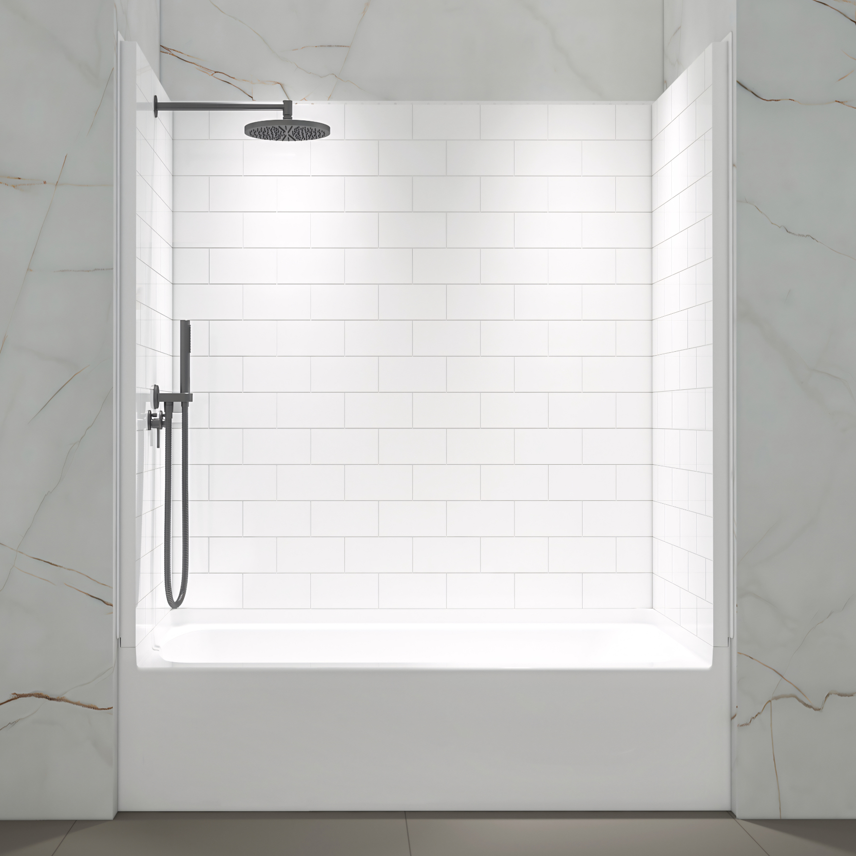 Woodbridge 60” x 32” 4-Piece Direct-to-Stud Alcove Tub Surround, 1-3/4 inch (44mm) Thick, with Right-Drain Soaking Bathtub Combo in White