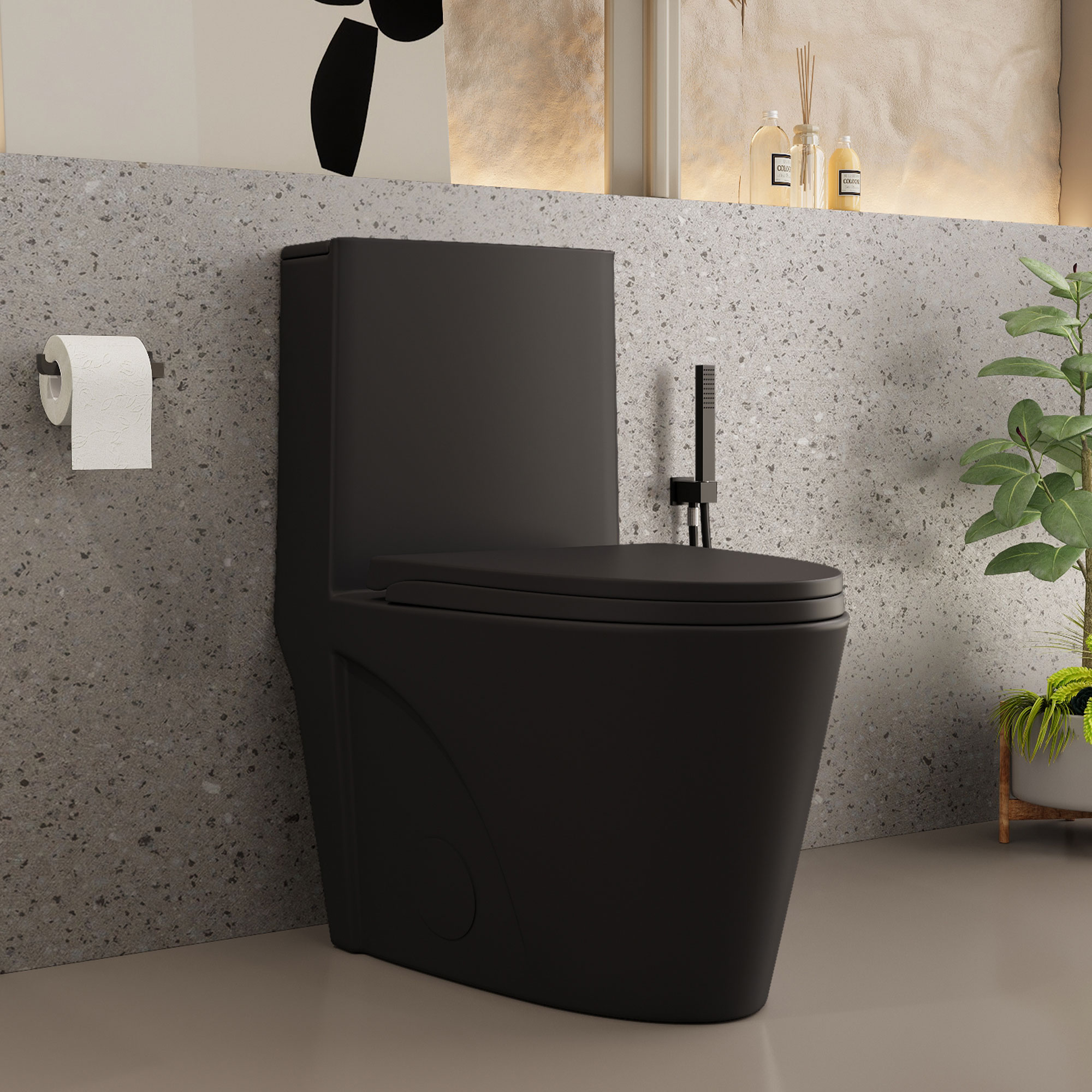 WOODBRIDGE One Piece Toilet with Soft Closing Lid, Chair Height, 1.28 GPF Dual, 1000 Gram MaP Flushing Score Toilet, Matte Black