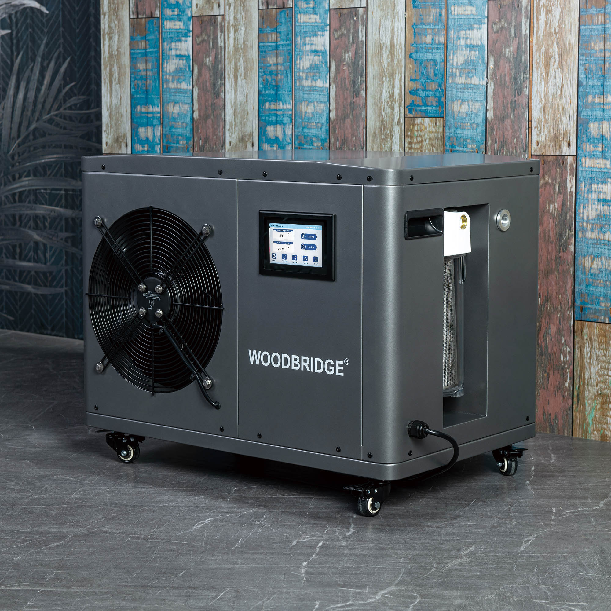 WOODBRIDGE 1.3HP Portable Chiller with Touch Screen Control Panel and Reusable Stainless Steel Filter, Gray, WIFI-enabled & remote control via APP, BWI5000