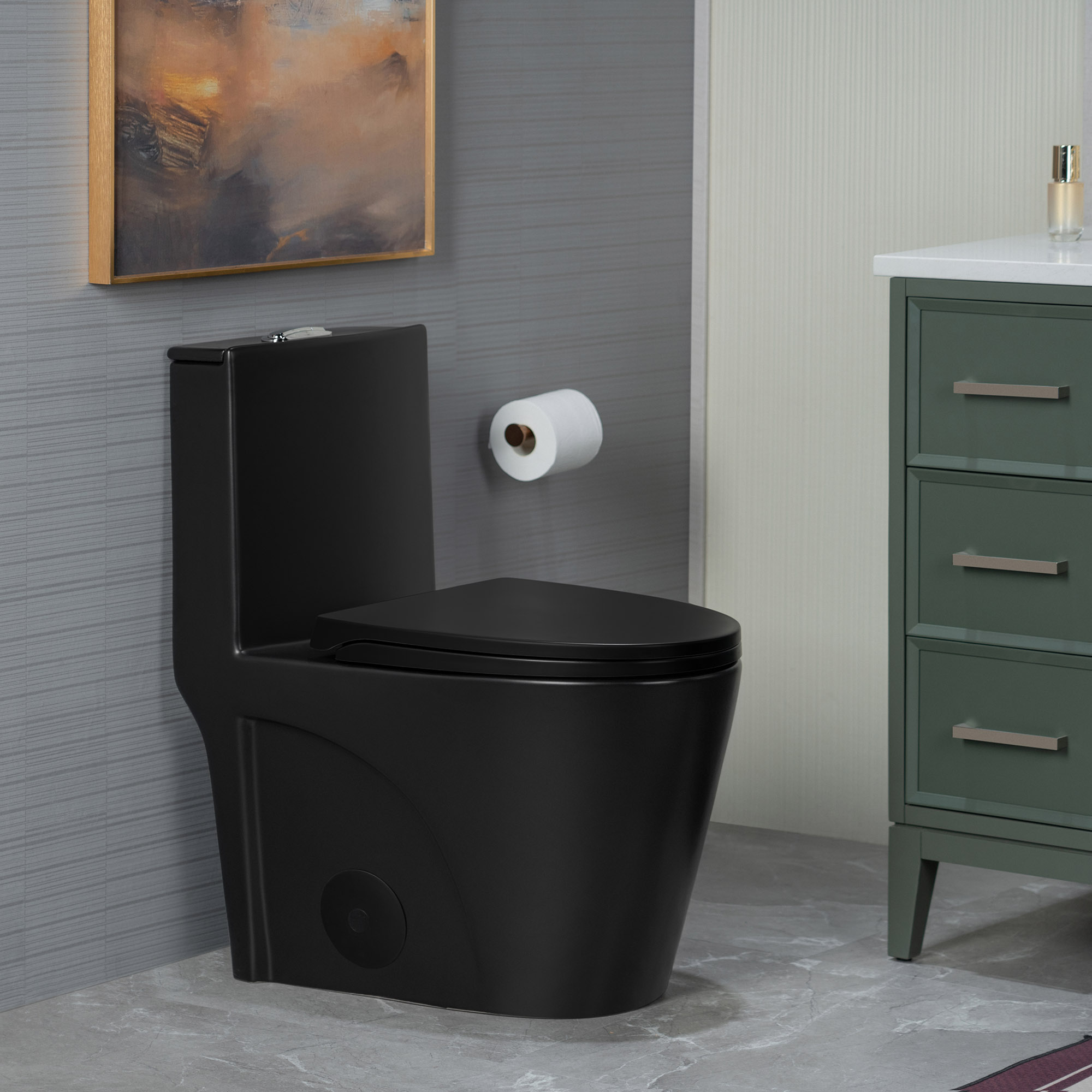 WOODBRIDGE One Piece Toilet with Soft Closing Lid, Chair Height, 1.28 GPF Dual, 1000 Gram MaP Flushing Score Toilet, Matte Black