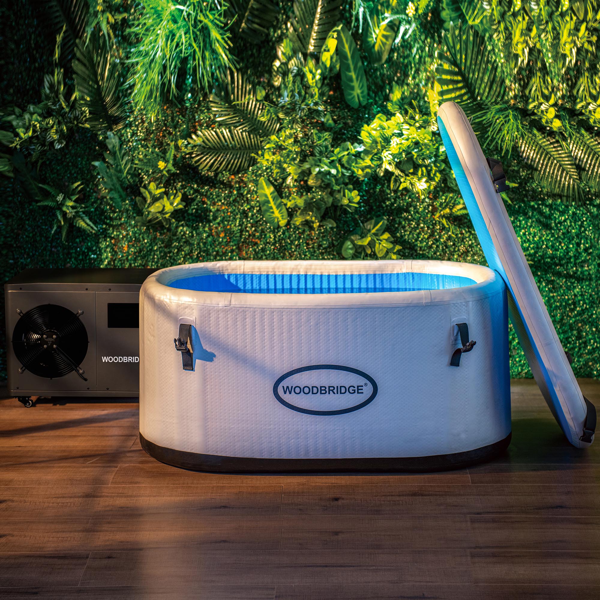 WOODBRIDGE Inflatable Oval Ice Bath Cold Plunge Tub with 1.3 HP High-Performance Cooling and Heating Chiller in Gray, Ozone sanitation, Filter circulation system, WIFI-enabled & remote control via APP, WIC01W-PIB+BWI5000