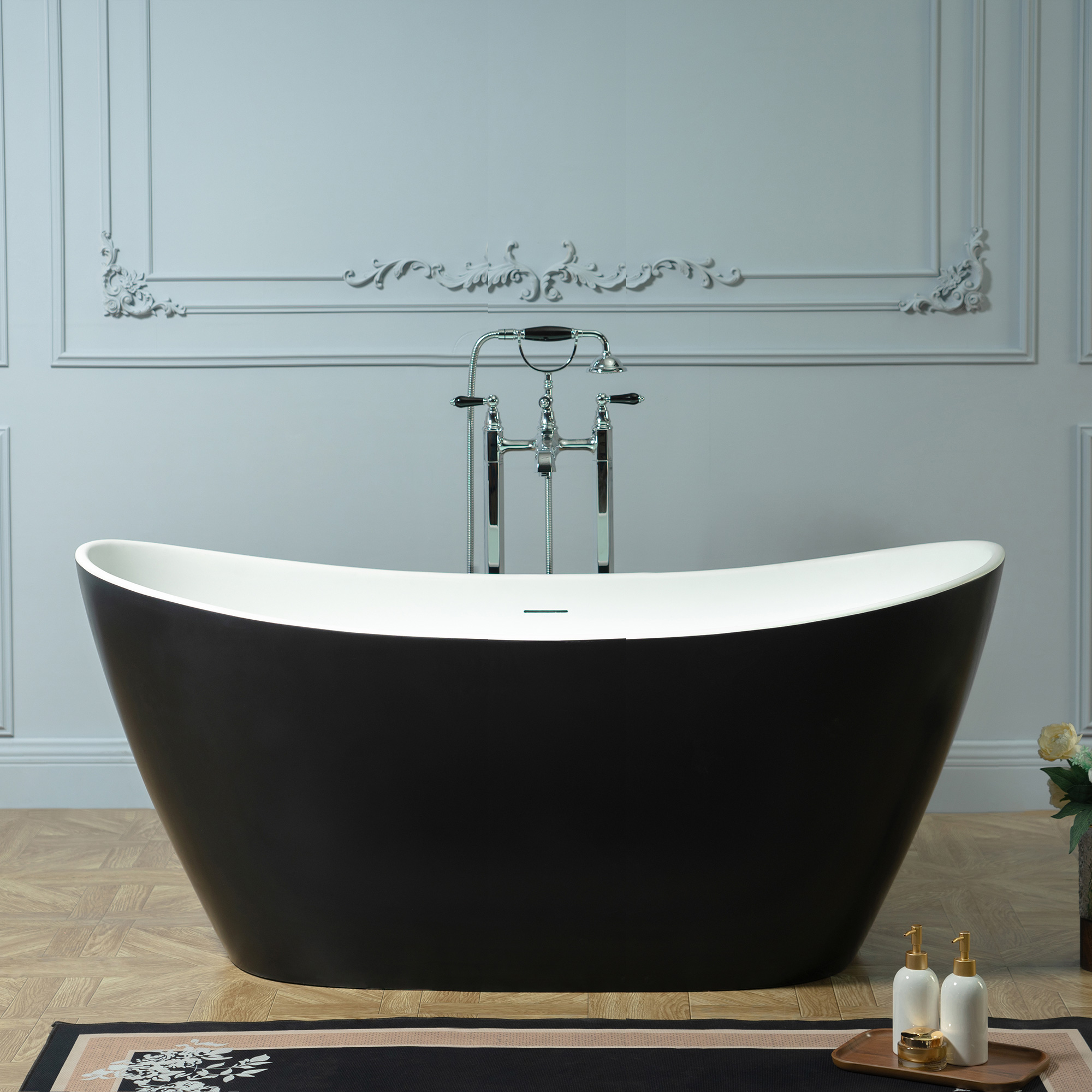WOODBRIDGE 67 in. x 31.5 in. Stone Resin Luxury Contemporary Solid Surface Freestanding Bathtub in Matte Black（White）