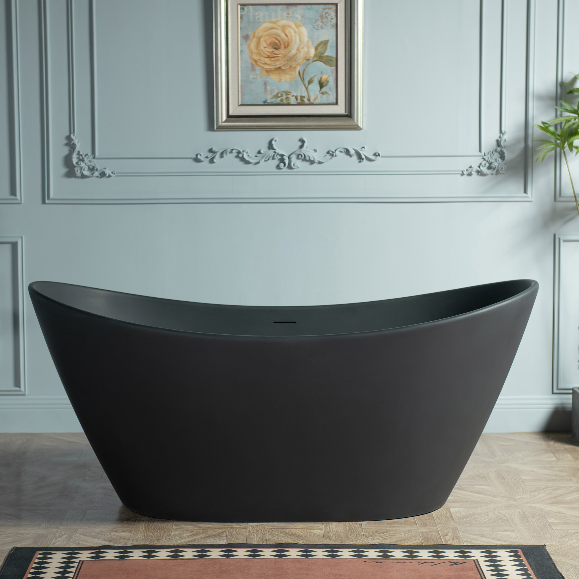 WOODBRIDGE 59 in. x 29.13 in. Stone Resin Luxury Contemporary Solid Surface Freestanding Bathtub in Matte Black