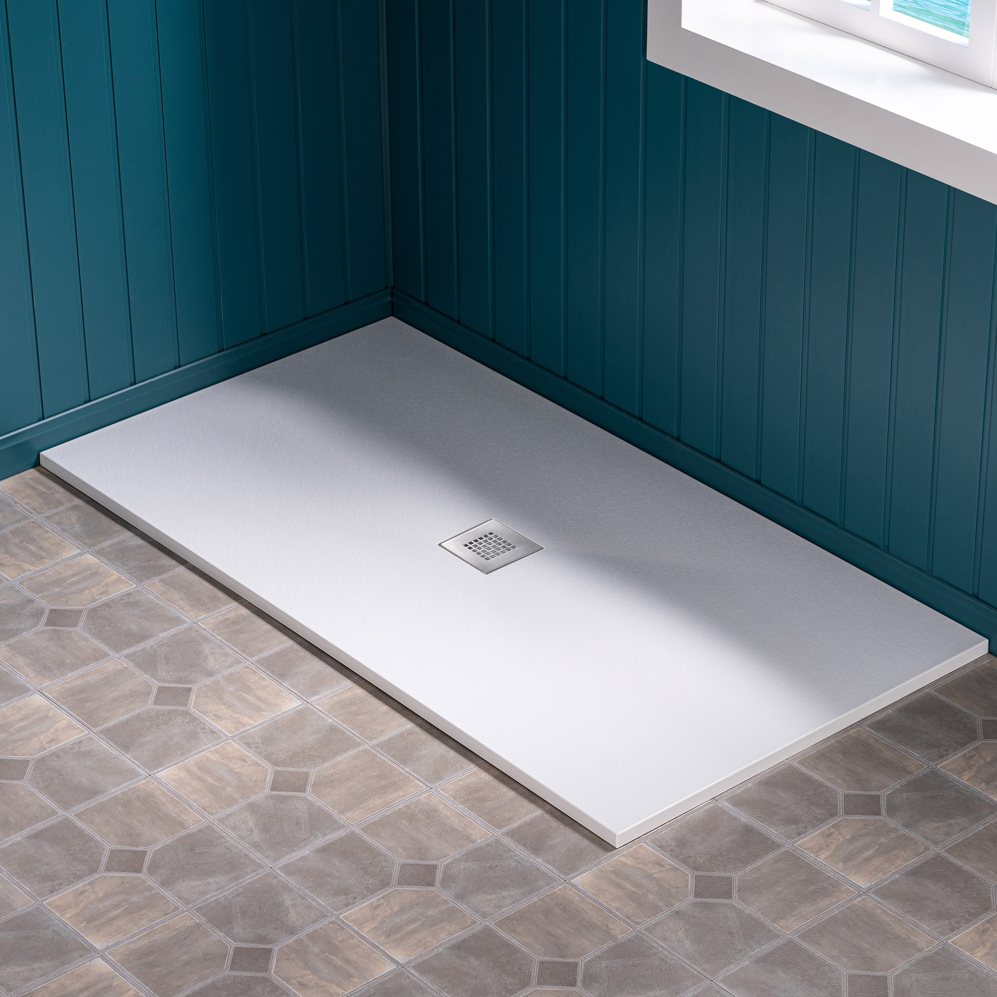 WOODBRIDGE 60-in L x 32-in W Zero-Threshold End-Drain Shower Base with Center Drain Placement, Matching Decorative Drain Plate and Tile Flange, Wheel Chair Access, Low Profile, White