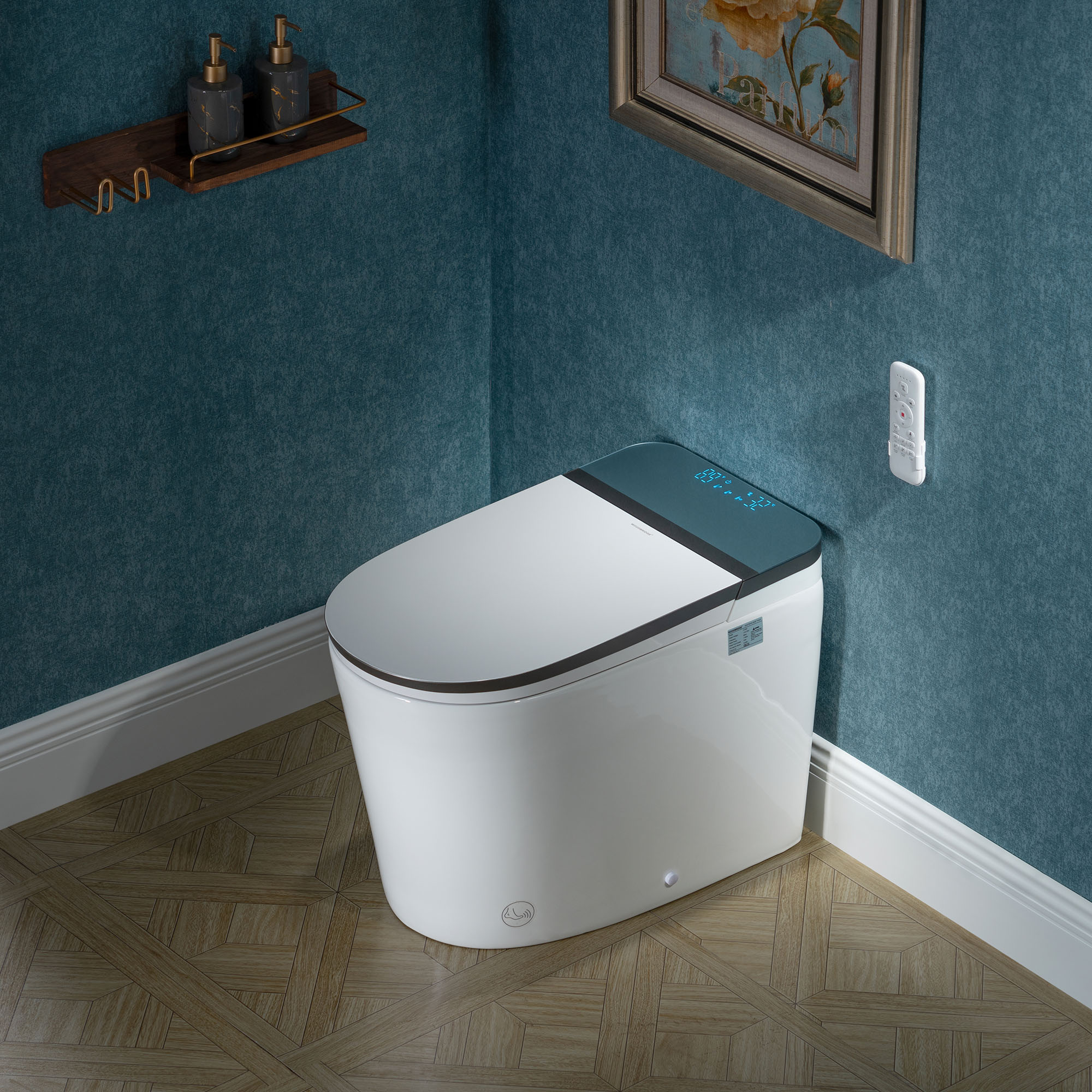 WOODBRIDGE Bidet Smart Toilet with Quiet & Powerful Flush, 1000g MaP Flush Score, Foam Shield, ADA Comfort Height, Auto Open/Close, Pulse Wash, Blackout Flush, Heated Seat, Wood Aromatherapy, GT091