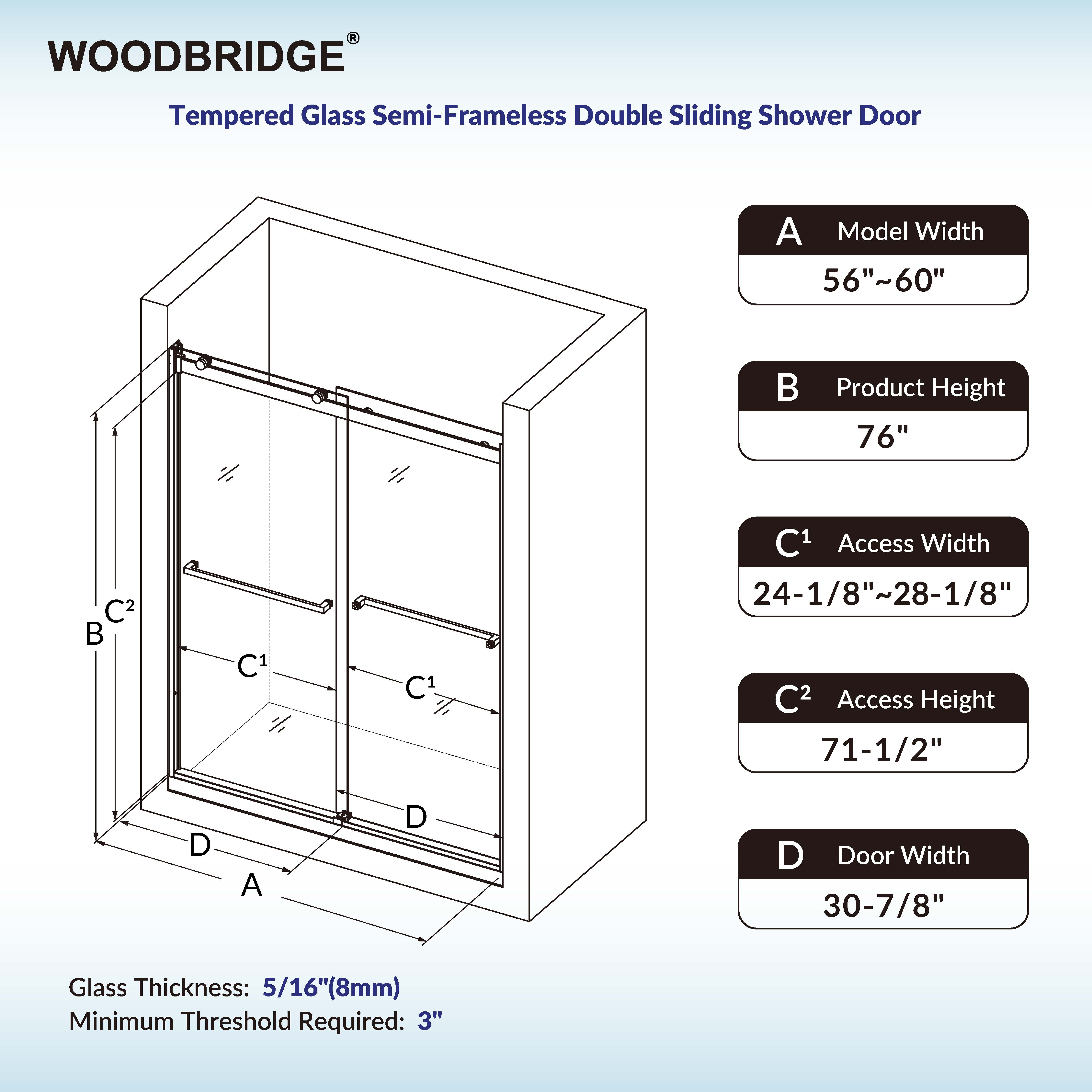 WOODBRIDGE Frameless Shower Doors 56-60