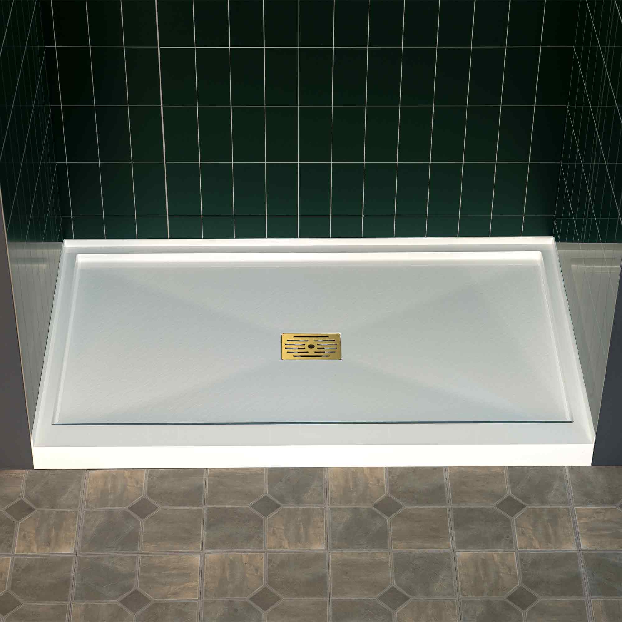 WOODBRIDGE 60 in. x 32 in. Solid Surface Shower Pan Base in White, Alcove Installation with Center Drain, Slip-Resistant & Mold-Resistant