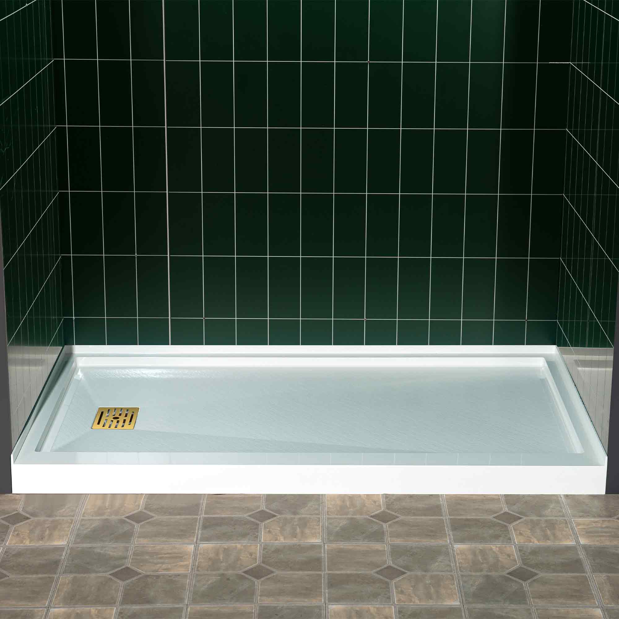 WOODBRIDGE 60 in. x 32 in. Solid Surface Shower Pan Base in White, Alcove Installation with Left Drain, Slip-Resistant & Mold-Resistant