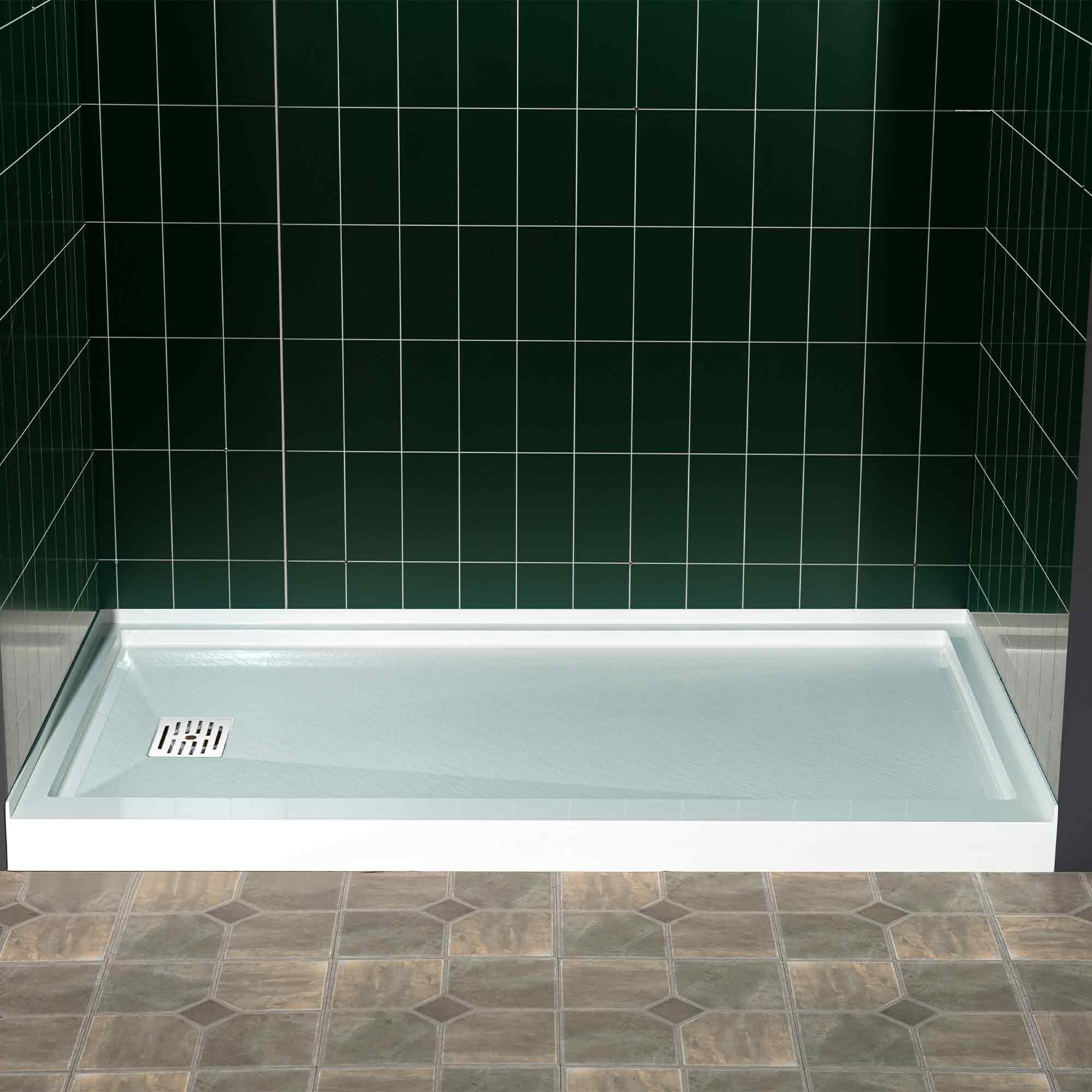 WOODBRIDGE 60 in. x 34 in. Solid Surface Shower Pan Base in White, Alcove Installation with Left Drain, Slip-Resistant & Mold-Resistant