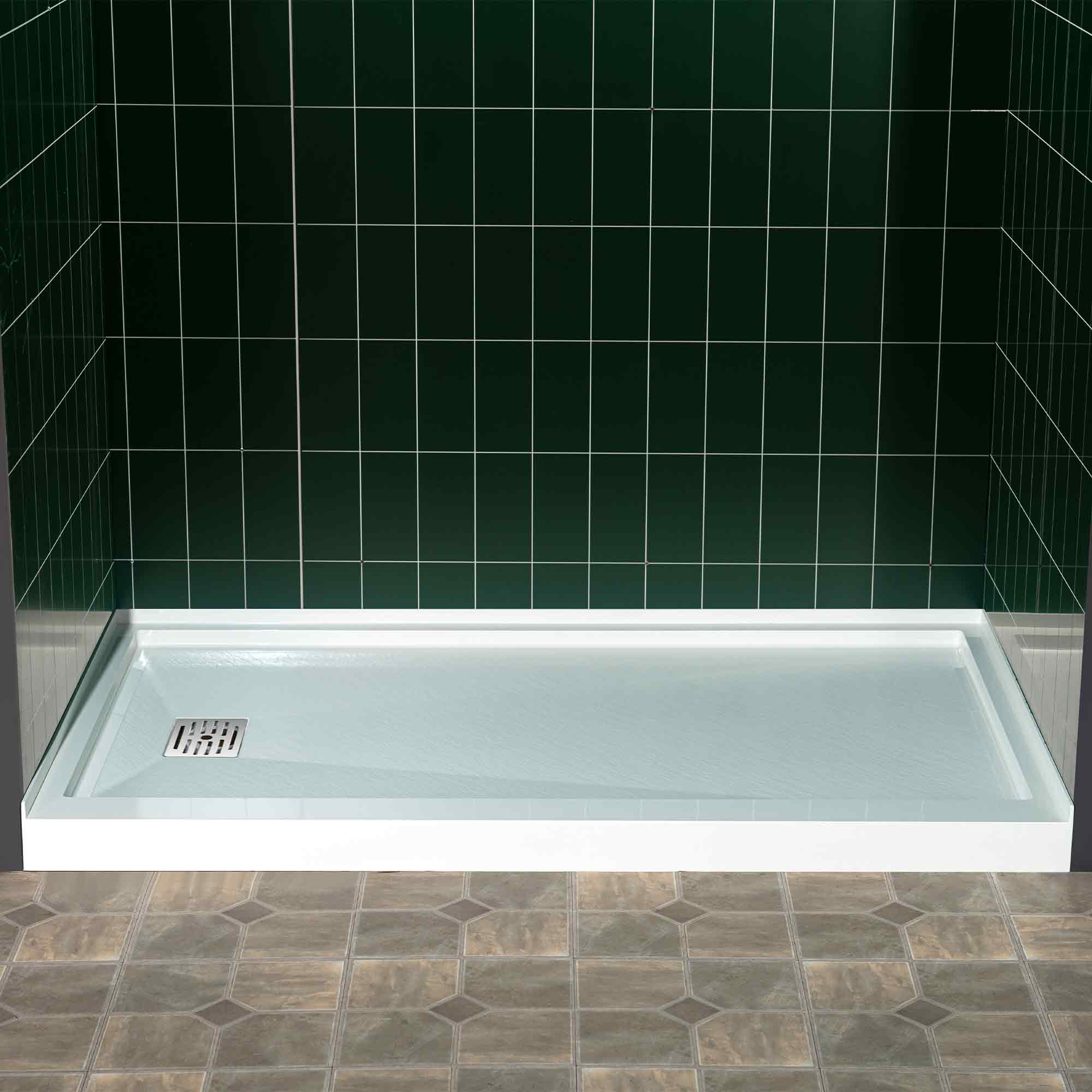 WOODBRIDGE 60 in. x 36 in. Solid Surface Shower Pan Base in White, Alcove Installation with Left Drain, Slip-Resistant & Mold-Resistant