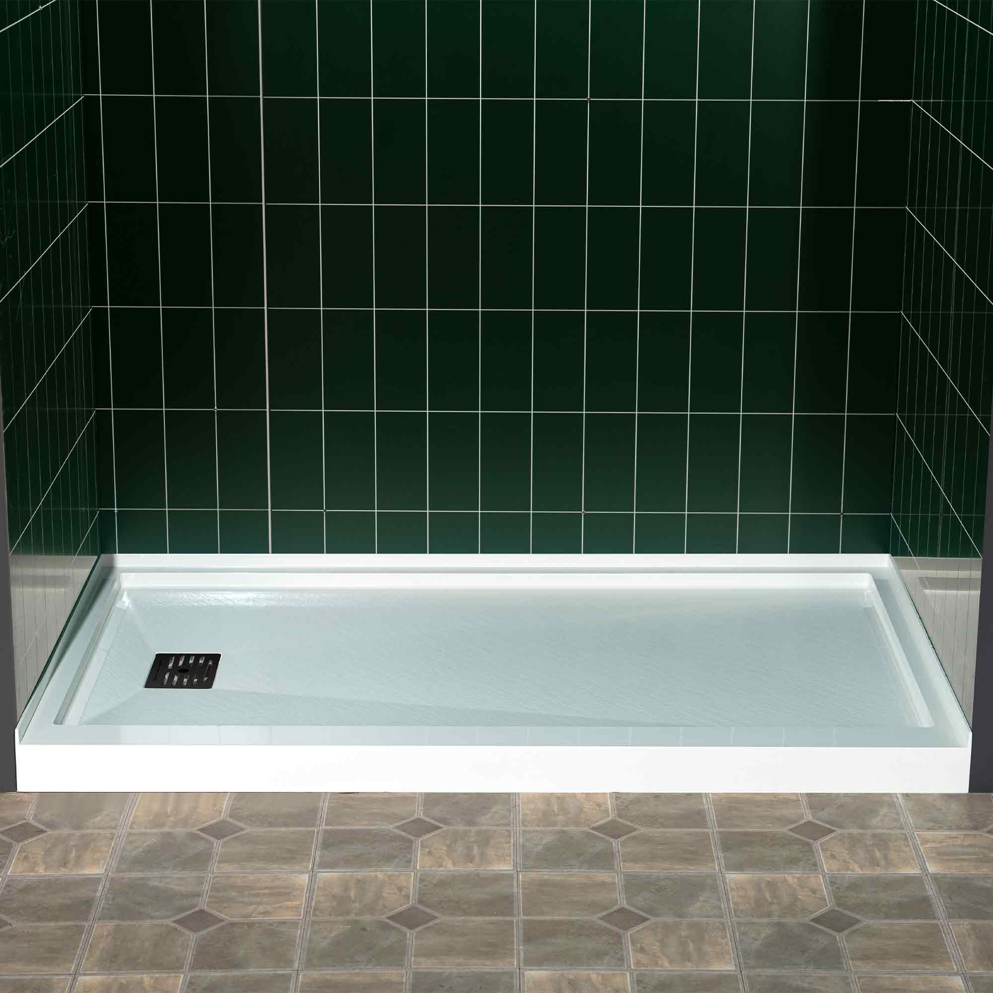 WOODBRIDGE 60 in. x 36 in. Solid Surface Shower Pan Base in White, Alcove Installation with Left Drain, Slip-Resistant & Mold-Resistant