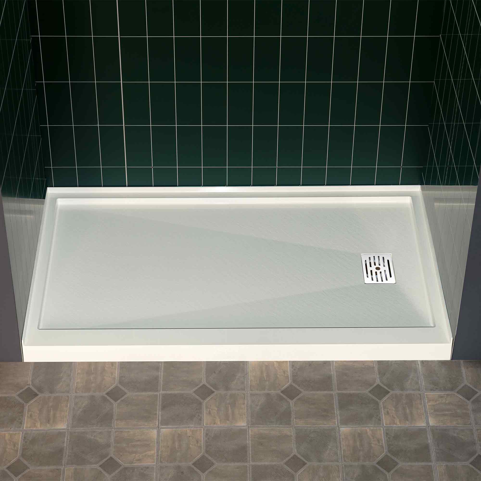 WOODBRIDGE 48 in. x 32 in. Solid Surface Shower Pan Base in White, Alcove Installation with Right Drain, Slip-Resistant & Mold-Resistant